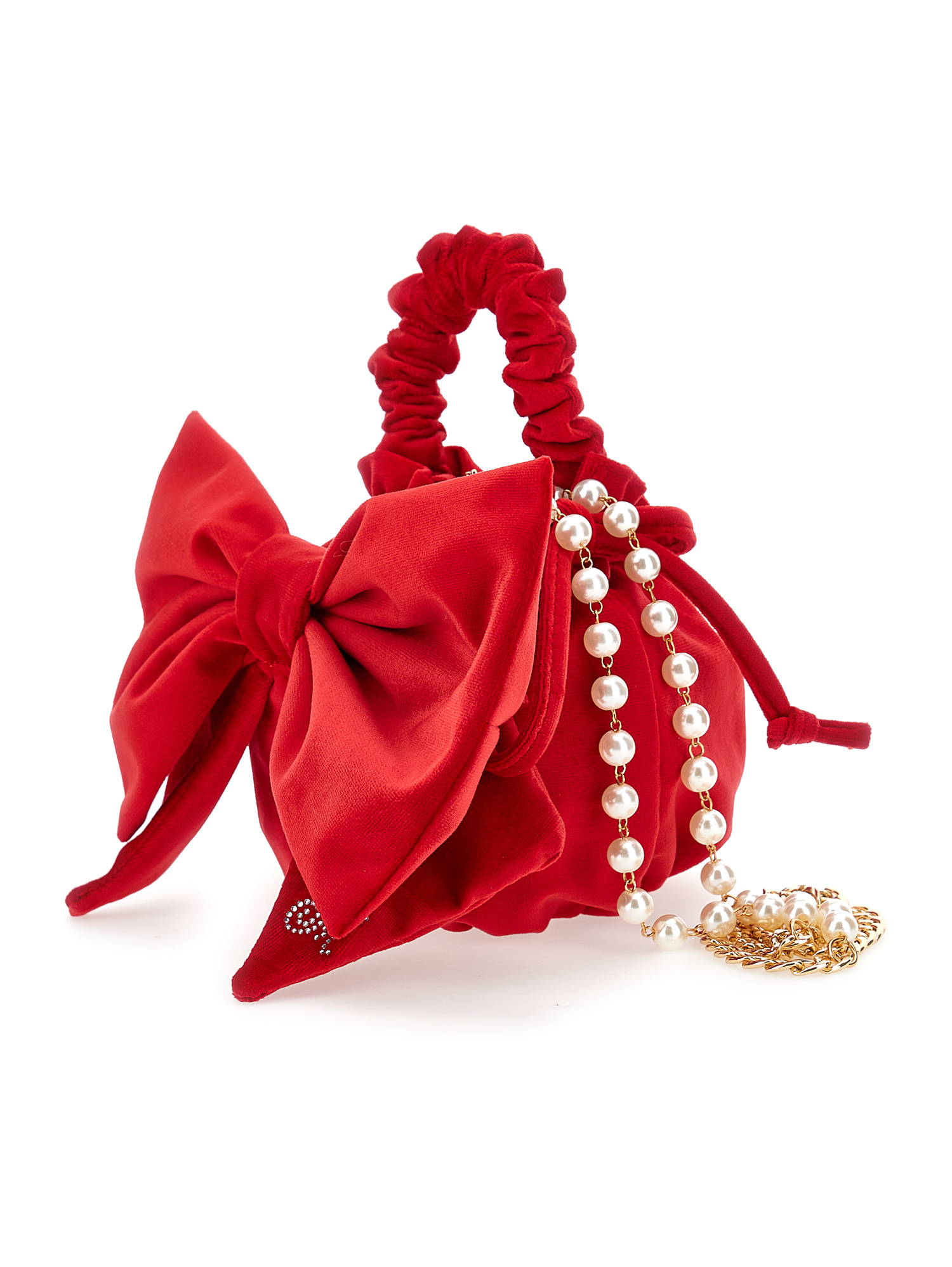 Shop Monnalisa Maxi Bow Velvet Bag In Ruby Red
