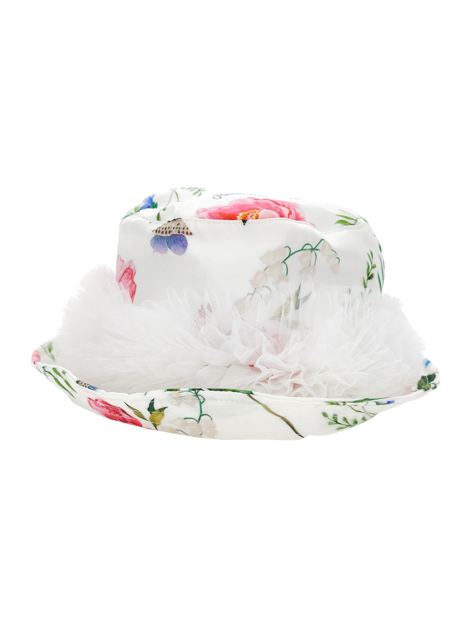 Monnalisa Satin Hat With Ruffles In Cream + Multicolor