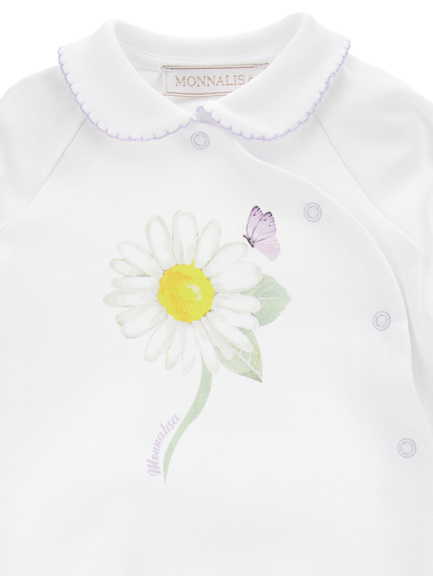 Monnalisa Daisy Cotton Playsuit With Collar In White