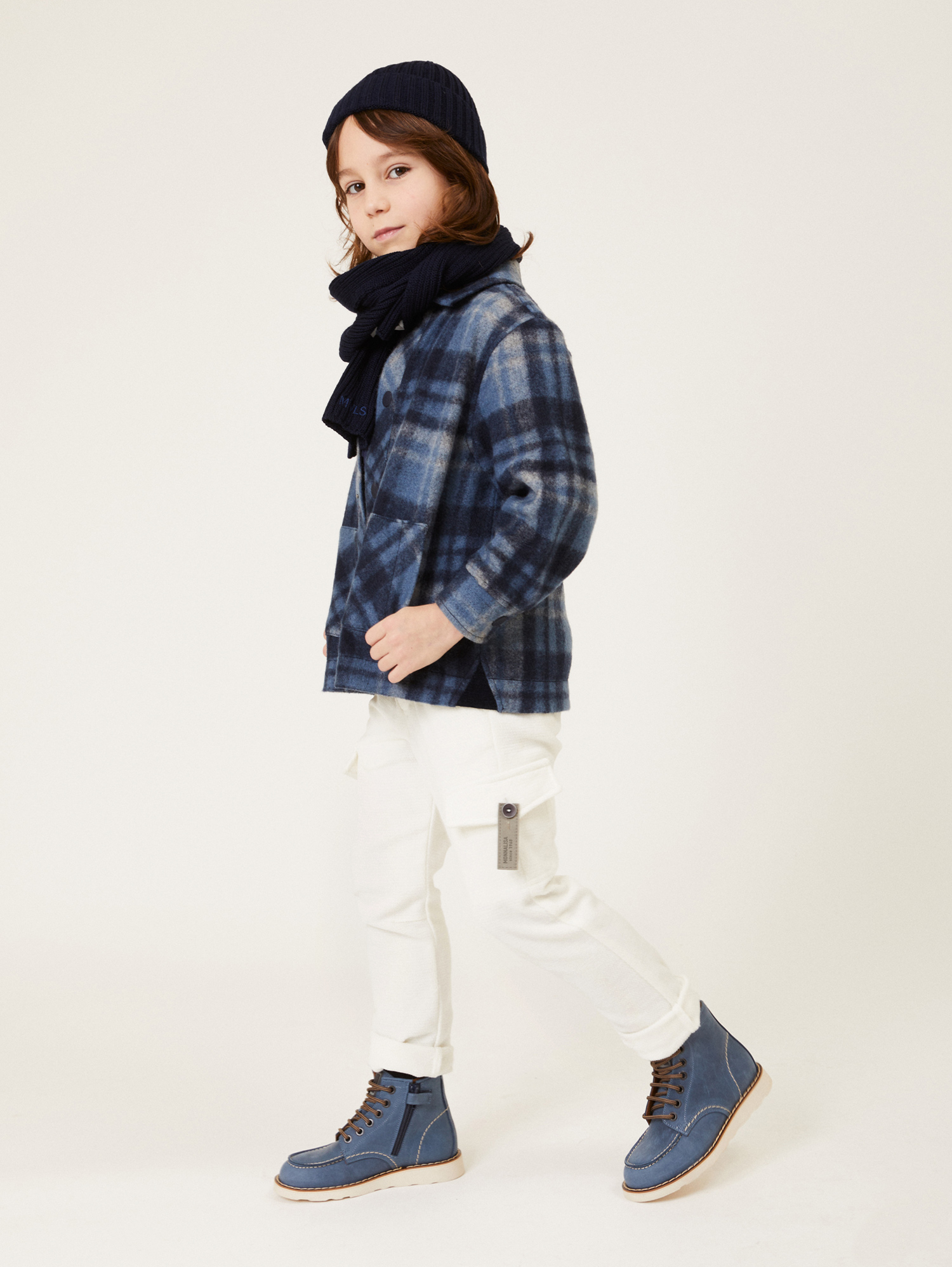 Monnalisa Check Cloth Shirt In Navy Blue