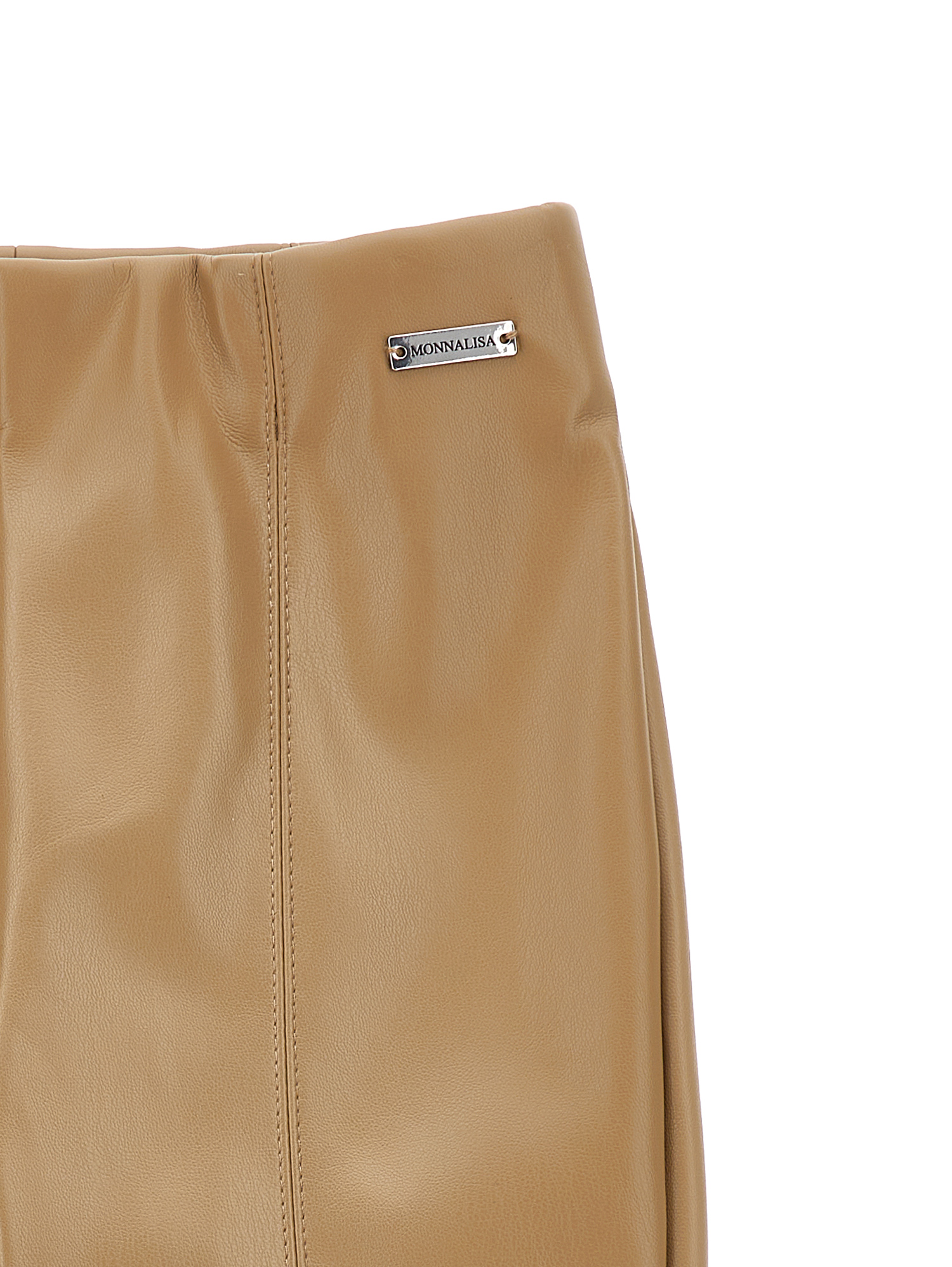 Monnalisa Faux Leather Trousers In Brown
