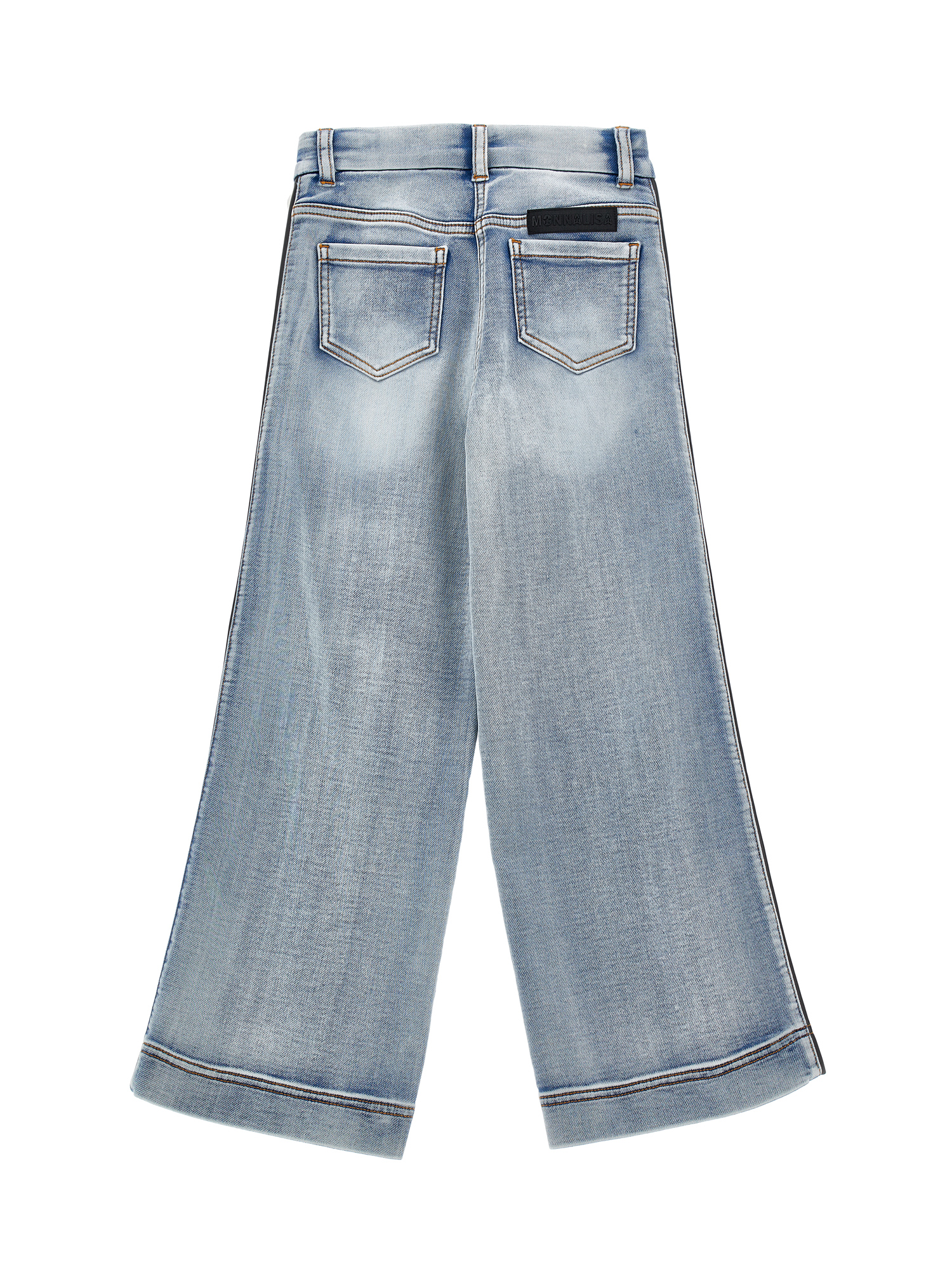 Monnalisa Denim Jeans With Side Bands In Stone Bleach