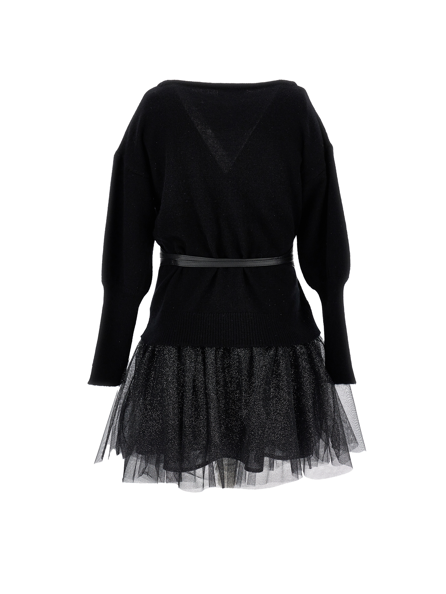 Monnalisa Lurex Knit Dress With Belt In Black + Silver