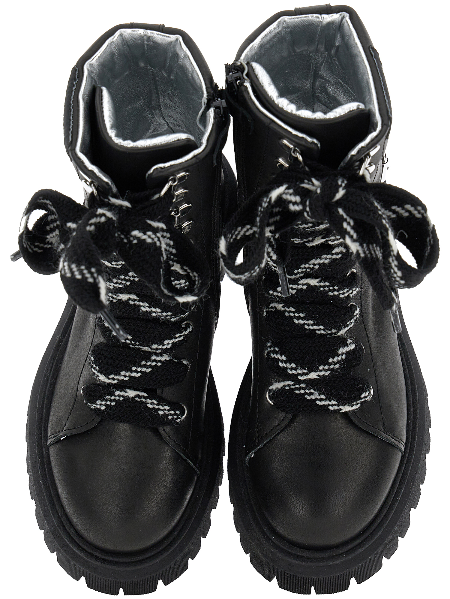 Monnalisa Lace-up Leather Ankle Boots In Black