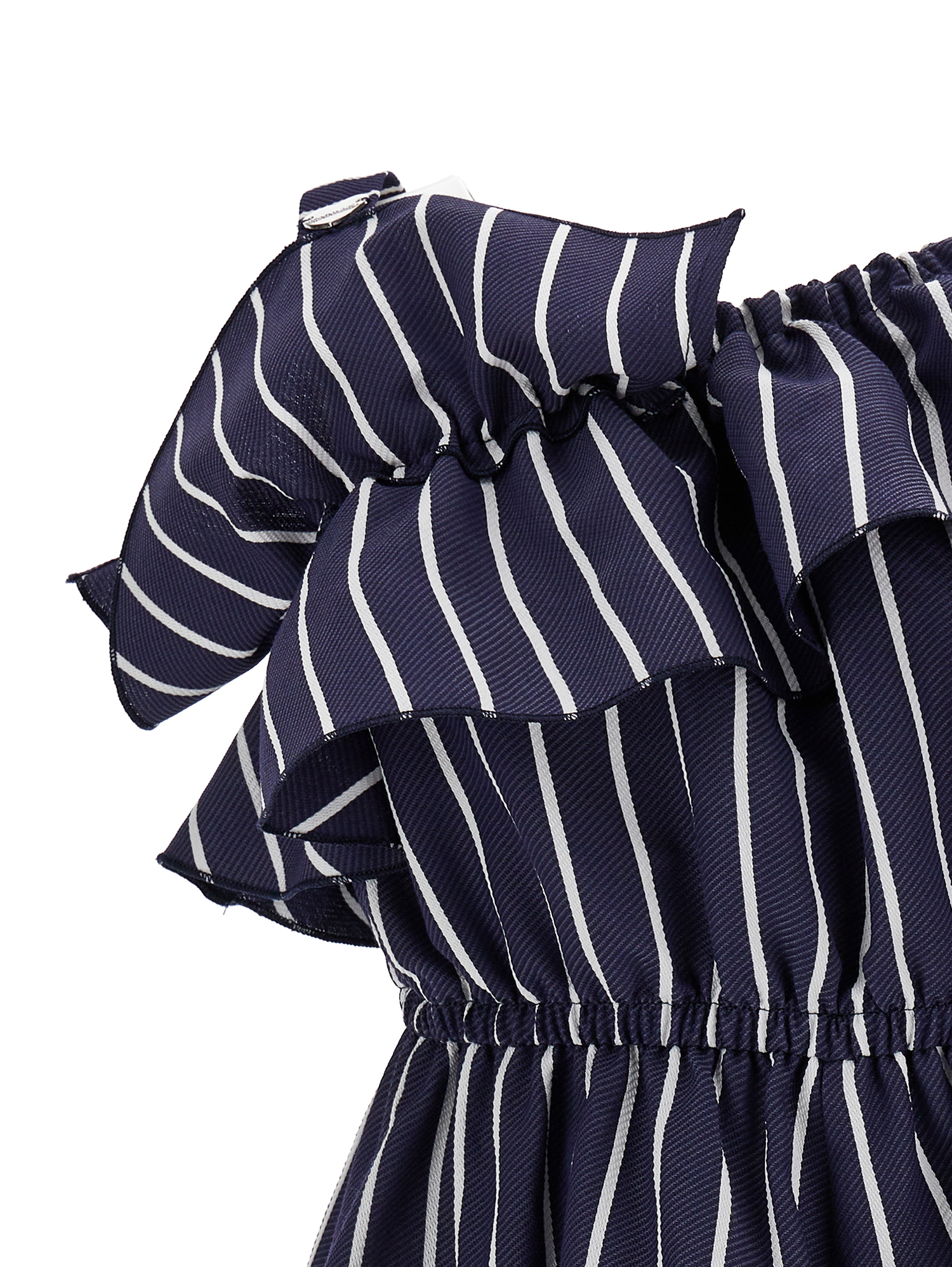 Shop Monnalisa One-shoulder Dress With Alternate Stripes In Blue + White
