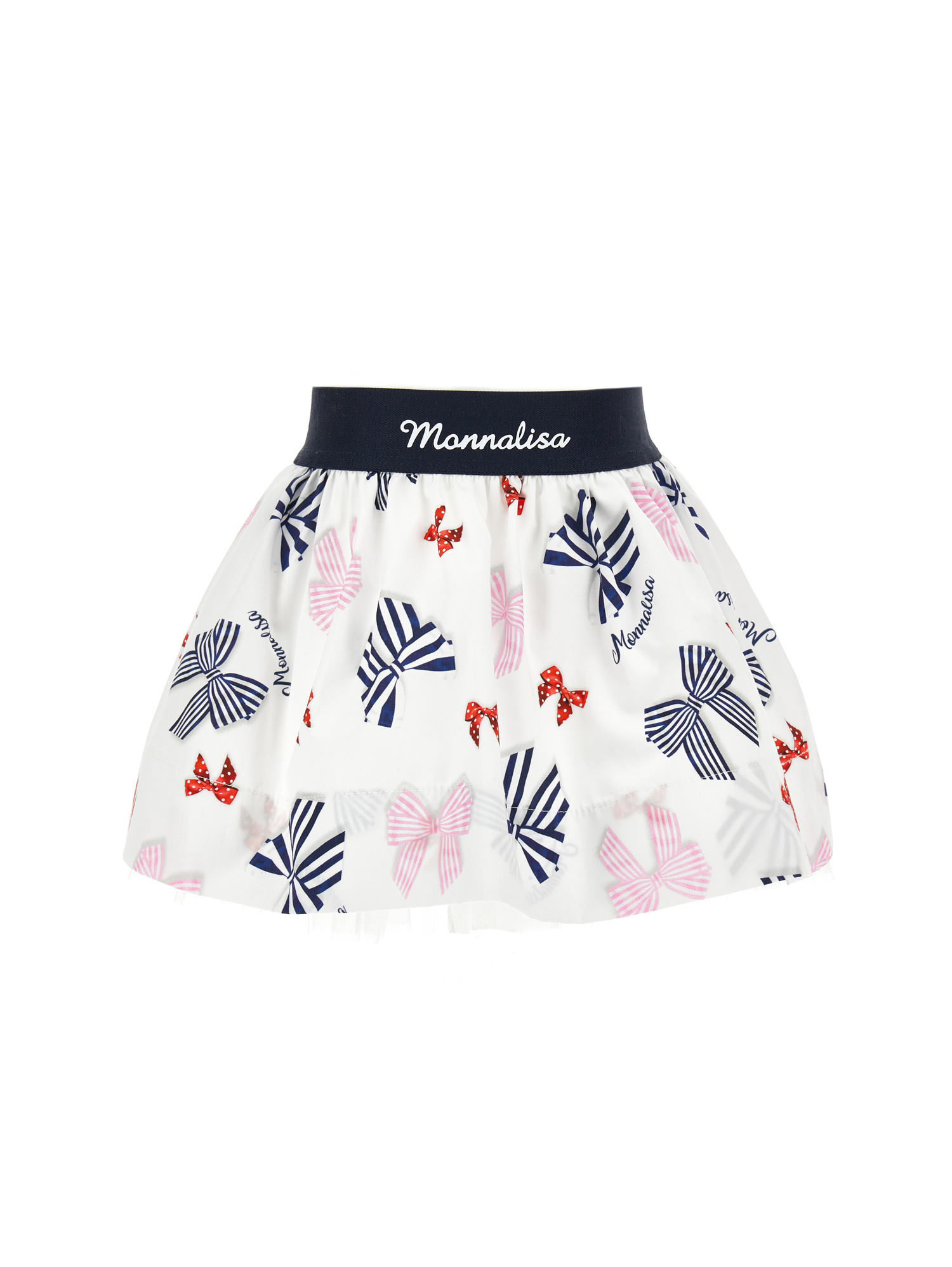 Monnalisa Babies'   Cotton Skirt With Logoed Elastic In White + Blue