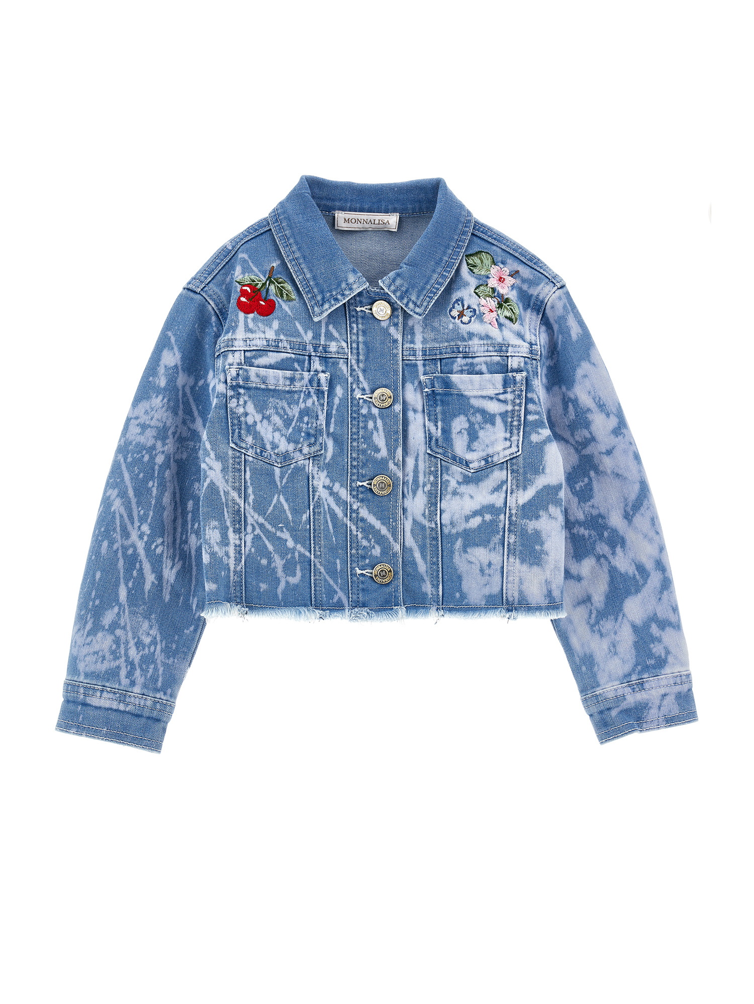 Monnalisa Embroidered Denim Jacket In Stone Bleach