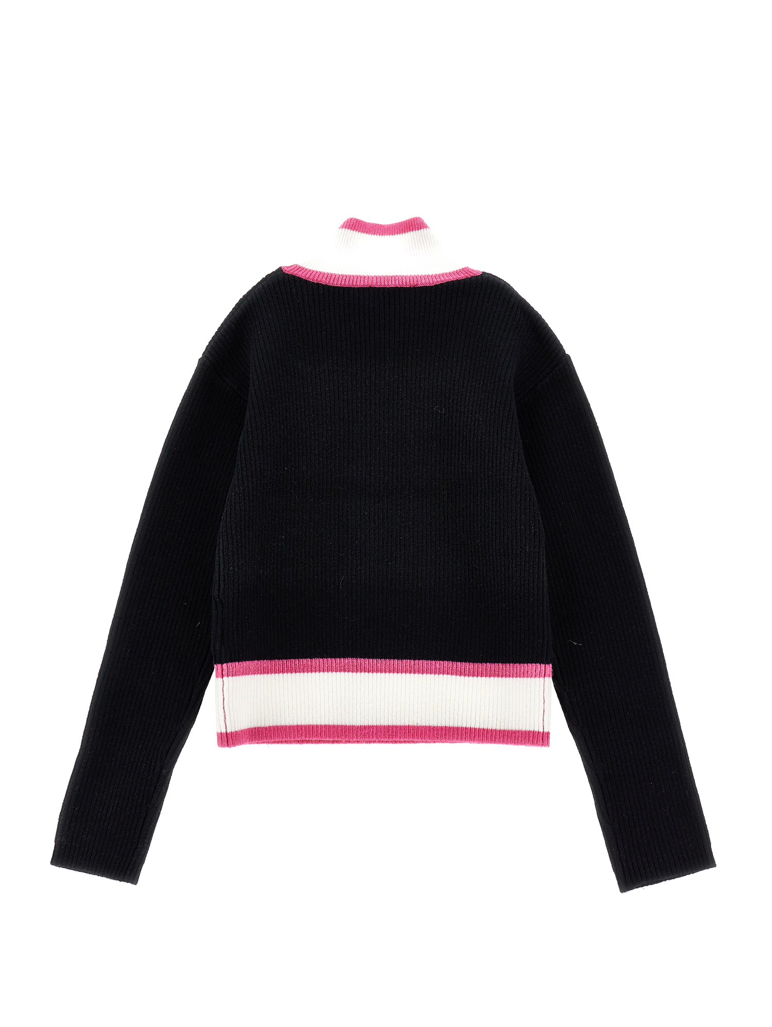 Monnalisa Ribbed Mini Sweater In Black + Fuchsia
