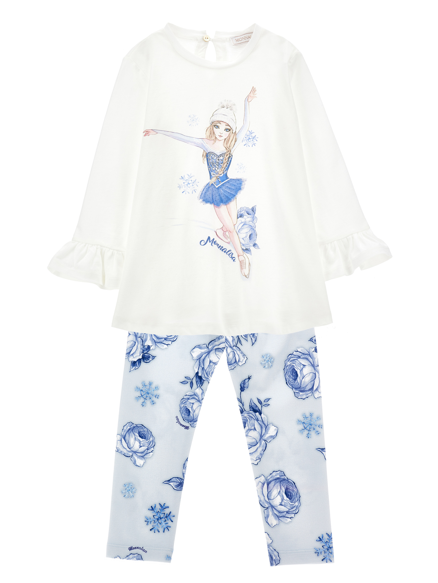 Monnalisa T-shirt And Leggings Set In Cloud + Cream