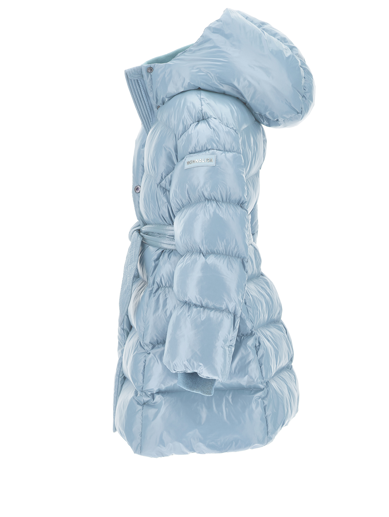 Monnalisa Padded Coat With Ribbon Belt In Bubble Blue