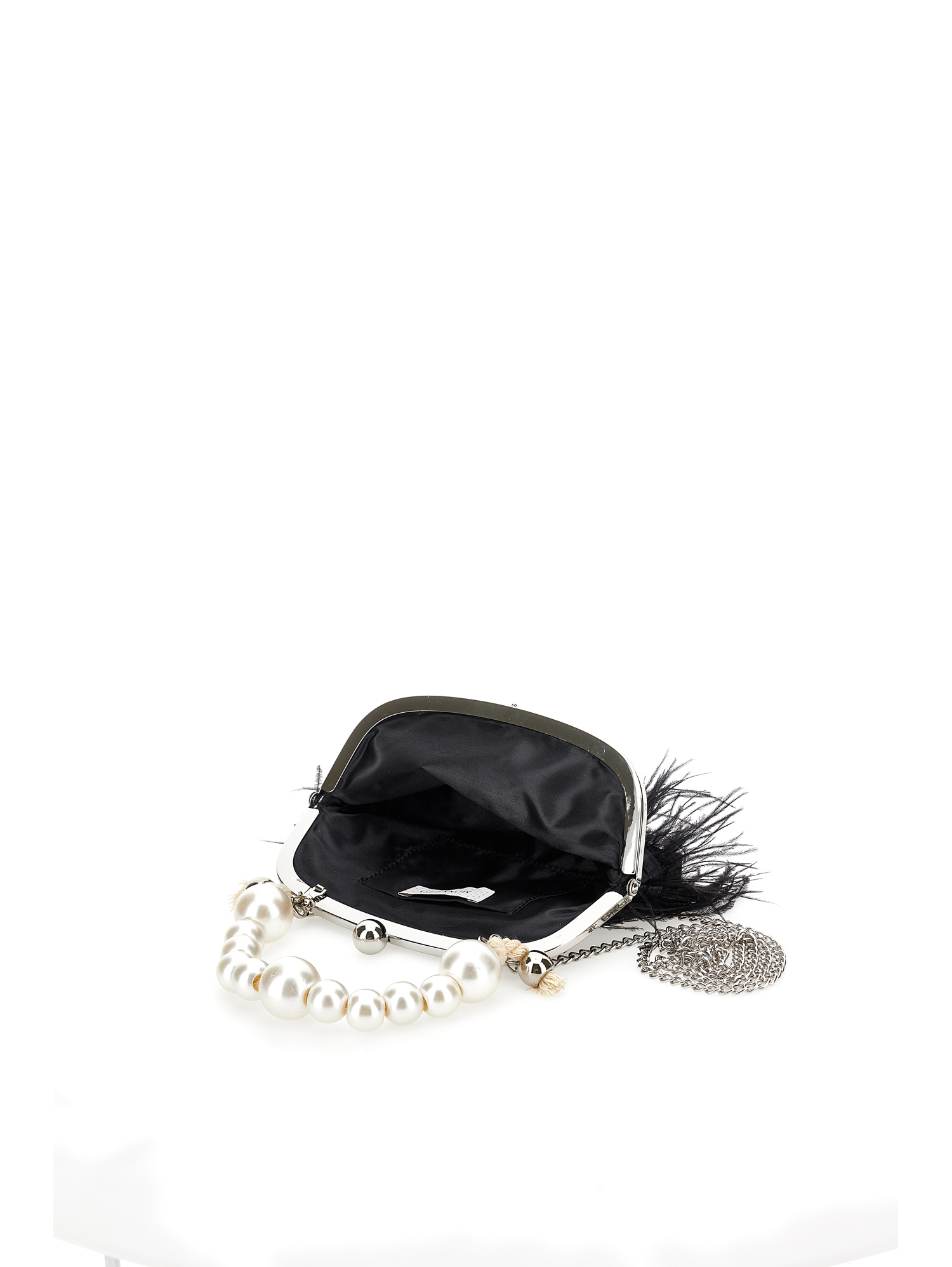Shop Monnalisa Feather Bag With Faux Pearl Handle In Black