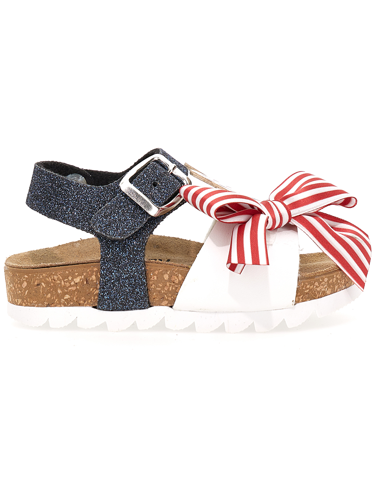Monnalisa Minnie Glitter Sandals In Blue + White