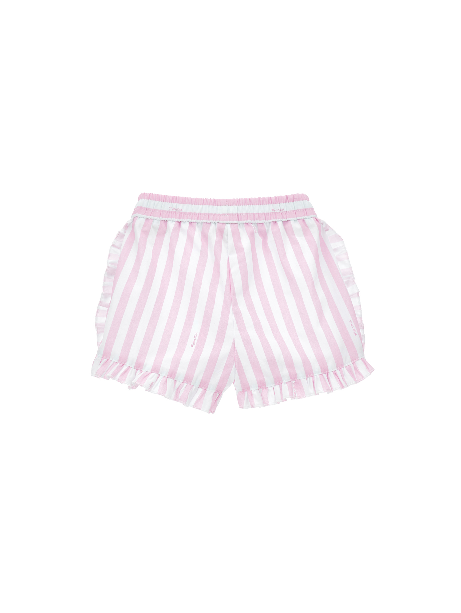 Monnalisa Striped Poplin Shorts In White + Rosa Fairytale