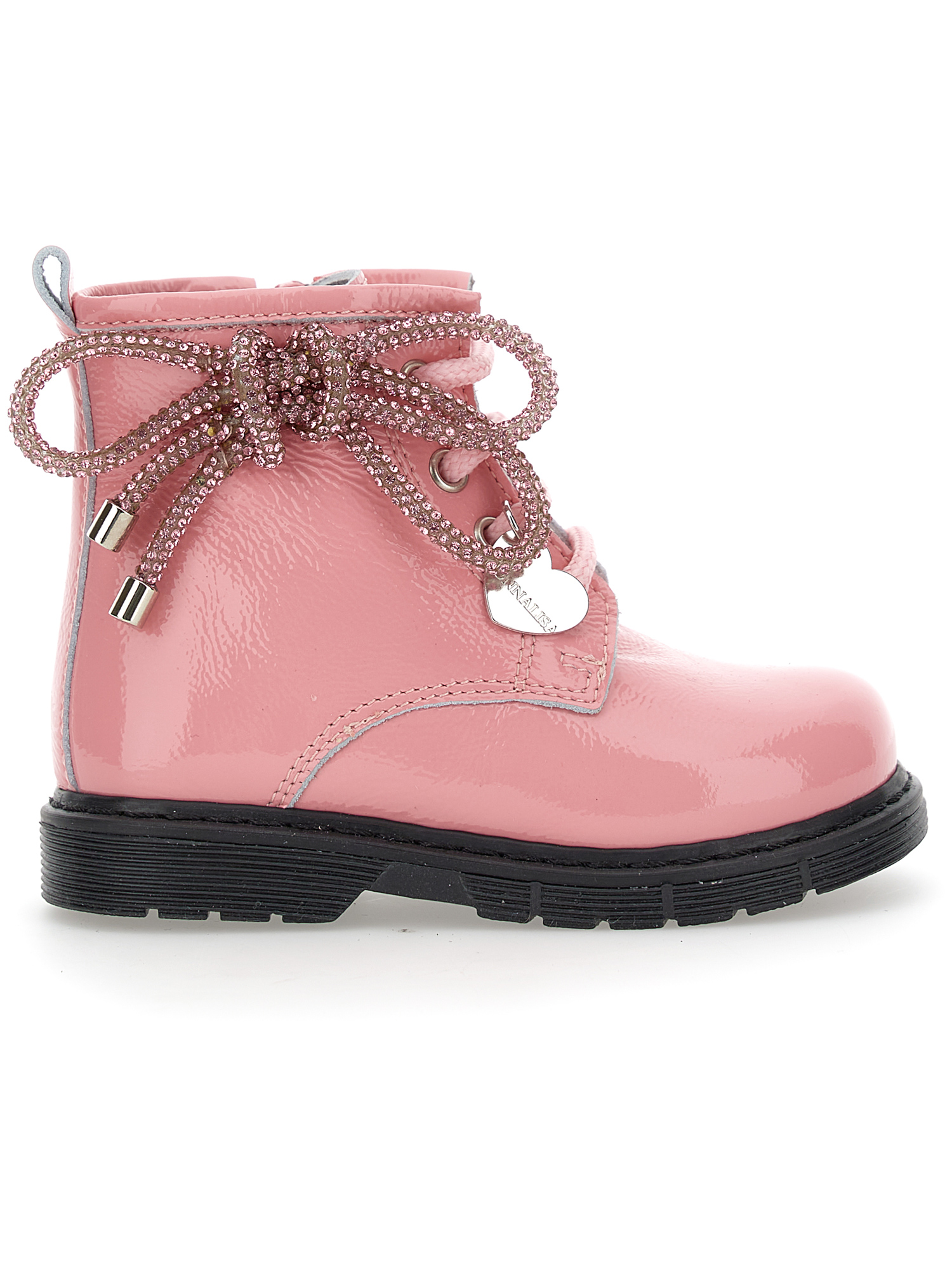 Shop Monnalisa Patent Chrome Leather Ankle Boots In Dusty Pink Rose