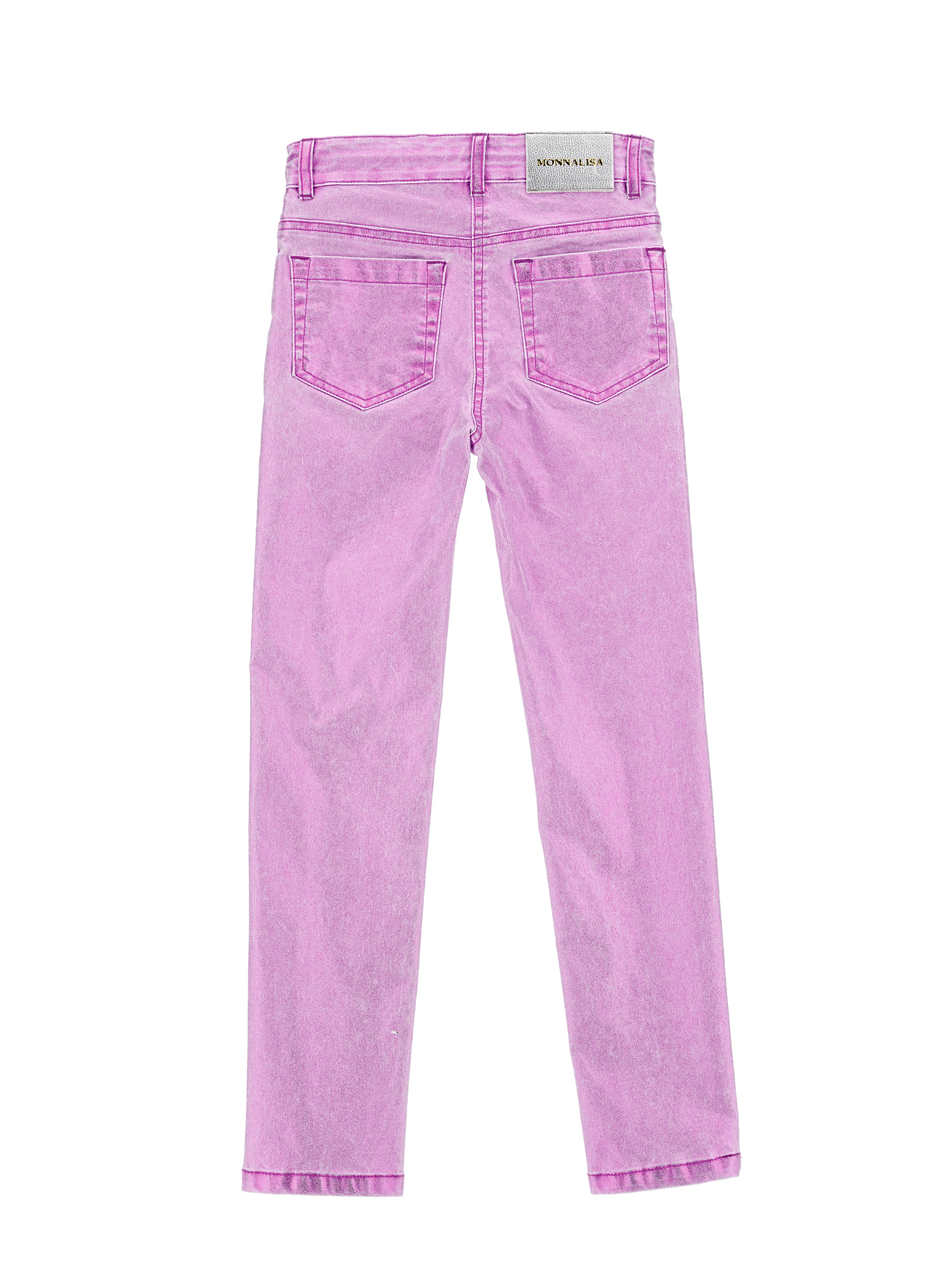 Monnalisa Laminated Denim Trousers In Lilac