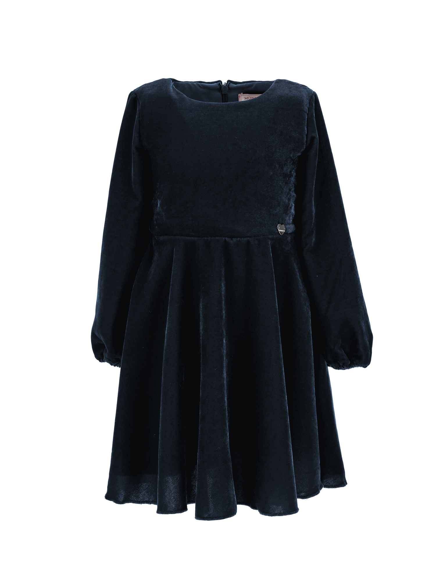 Monnalisa Smooth Velvet Godet Dress In Navy Blue