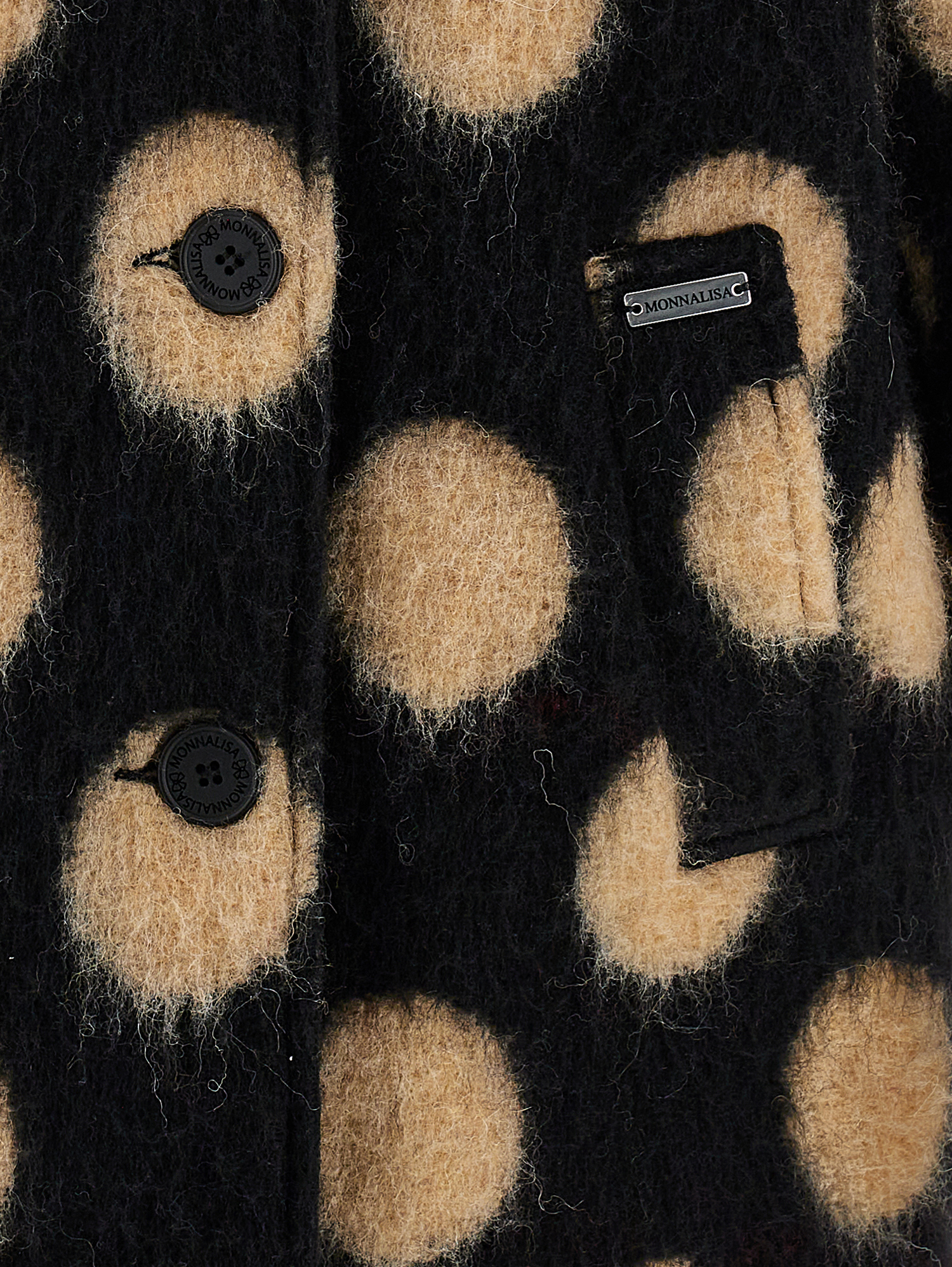 Shop Monnalisa Polka Dot Boiled Wool Coat In Black + Beige