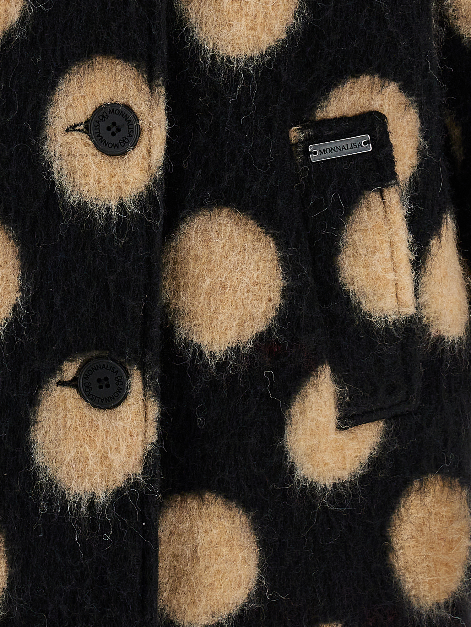 Monnalisa Polka Dot Boiled Wool Coat In Black + Beige
