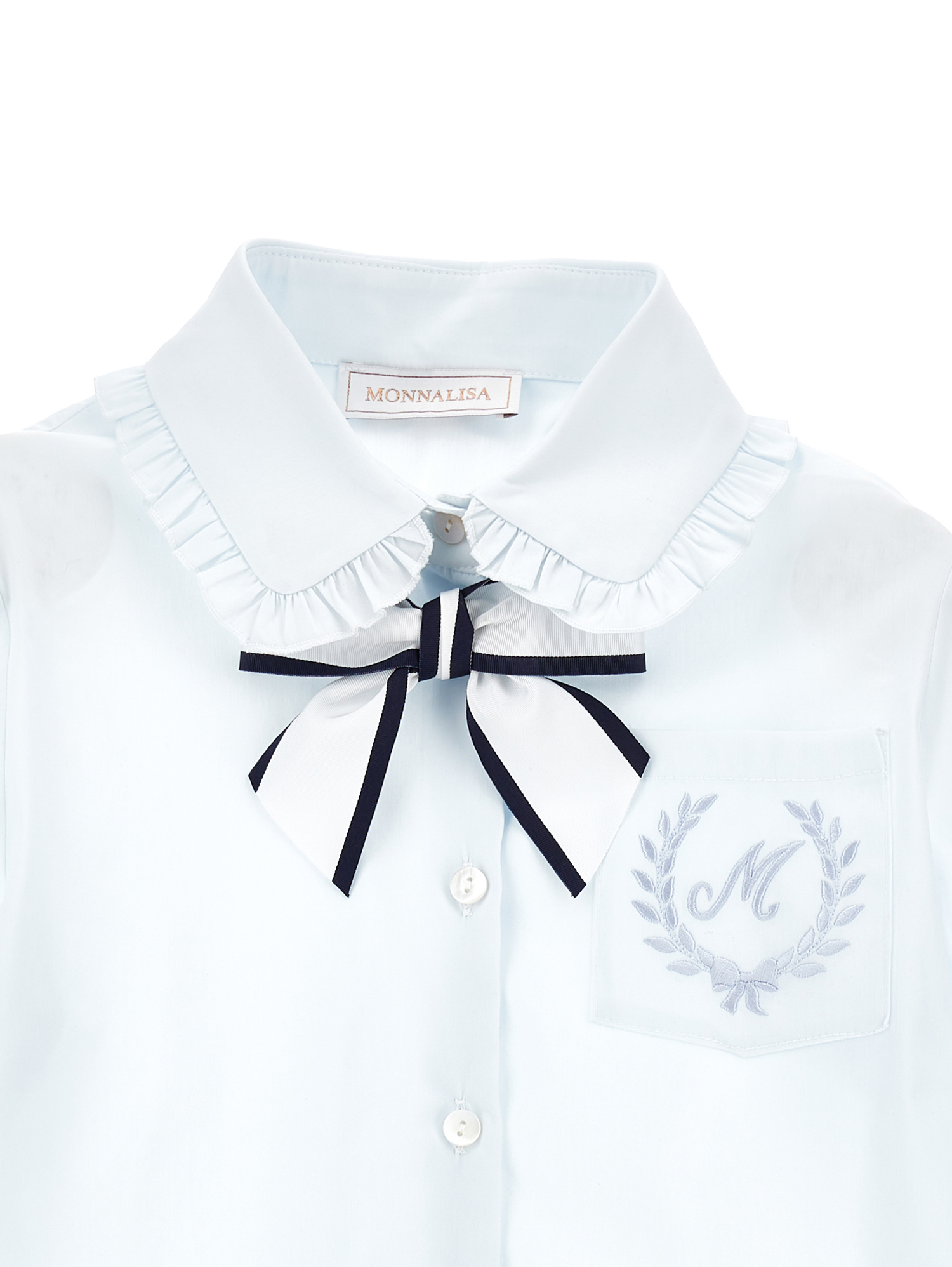 Monnalisa Stretch Shirt With Bow In Light Blue + Blue