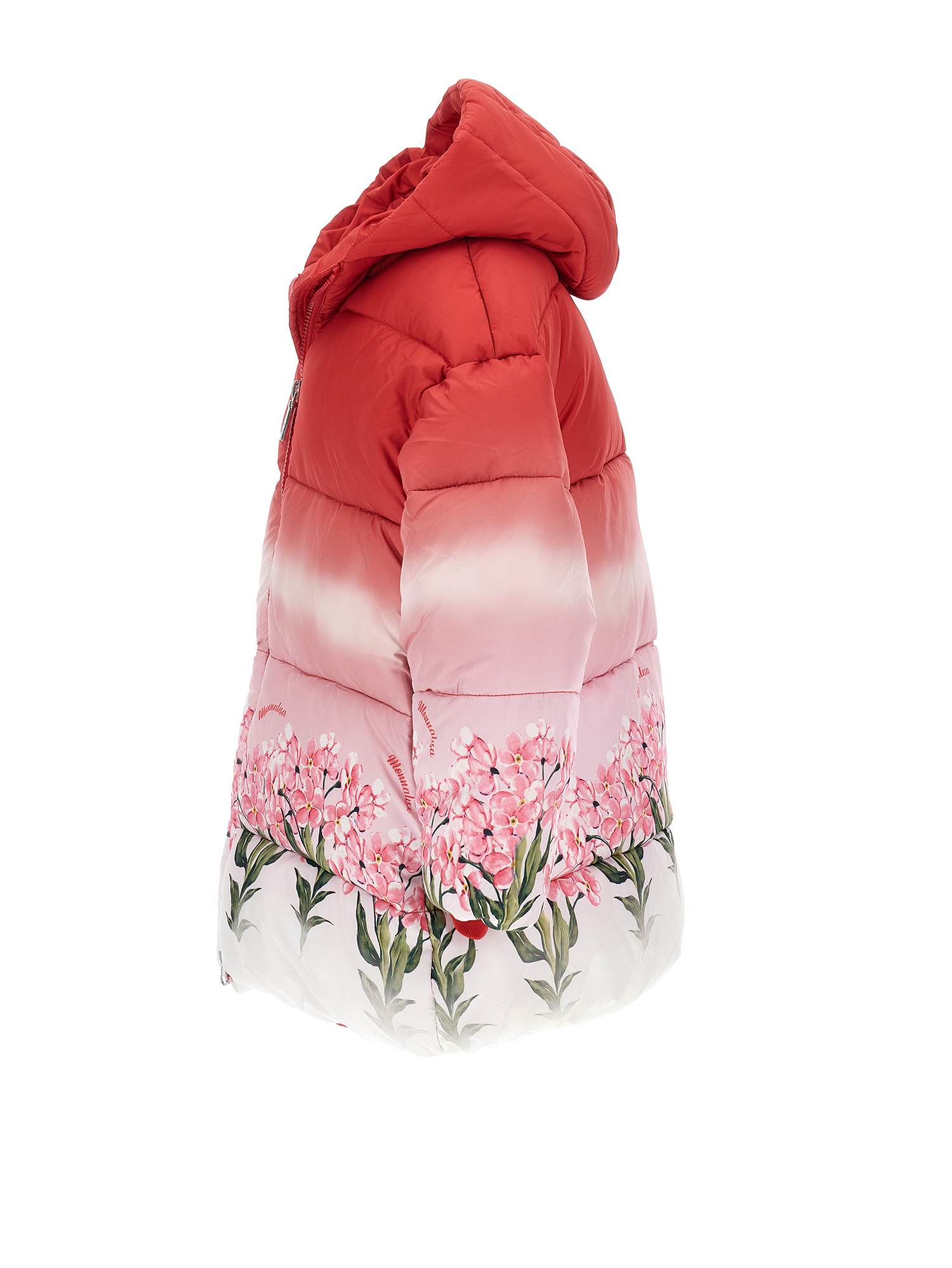 Monnalisa Graduated Down Coat With Flowers In Rosa Fairytale + Cream