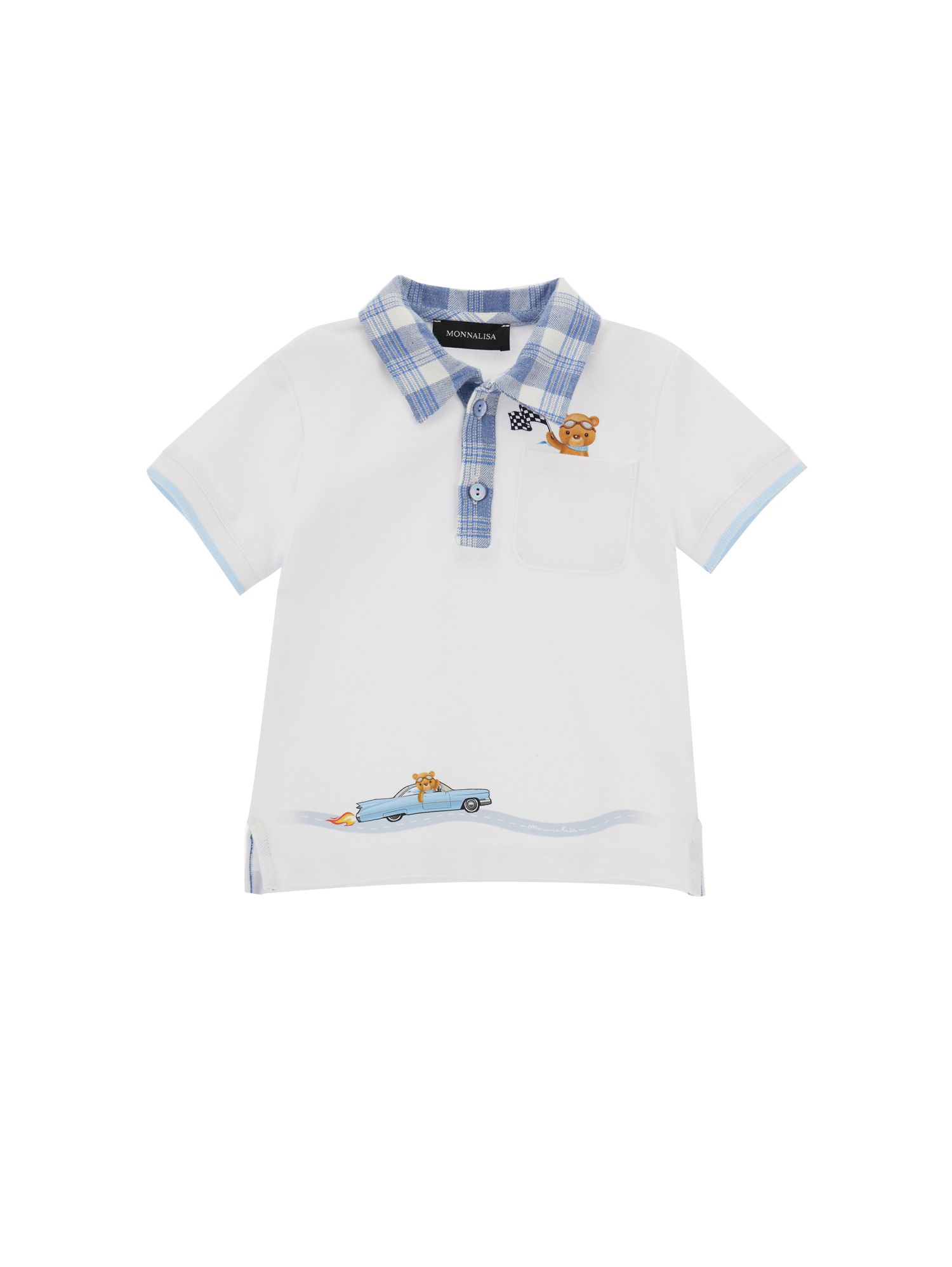 Monnalisa Babies'   Polo Style T-shirt In Cream + Light Blue