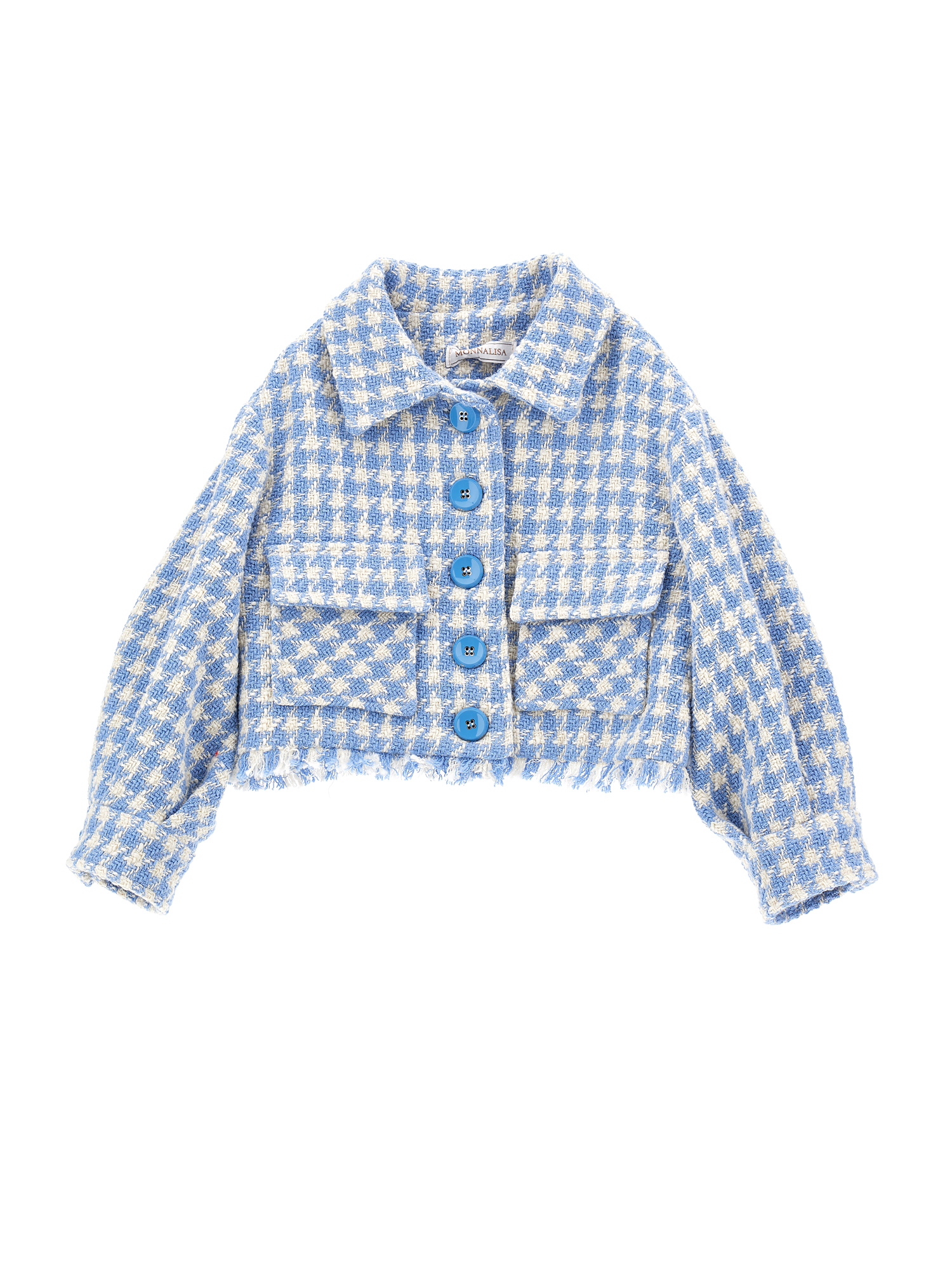 Monnalisa Kids'   Jacket Frayed Houndstooth In Butter + Sky Blue