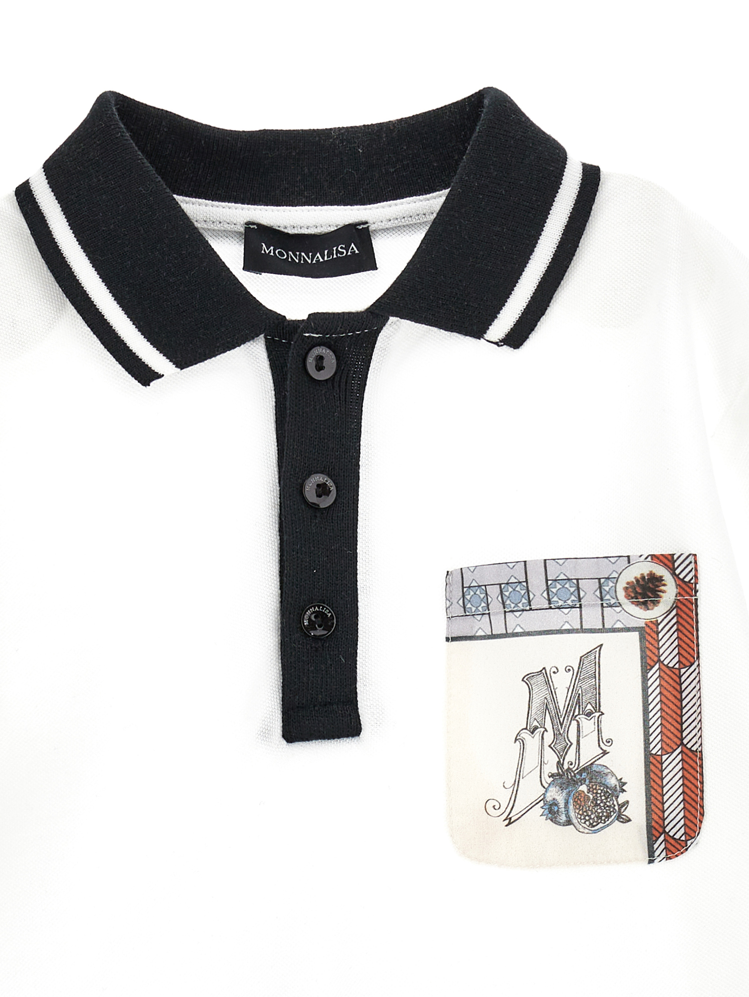 Shop Monnalisa Cotton Piqué Polo Shirt With Scarf Pocket In Cream + Black