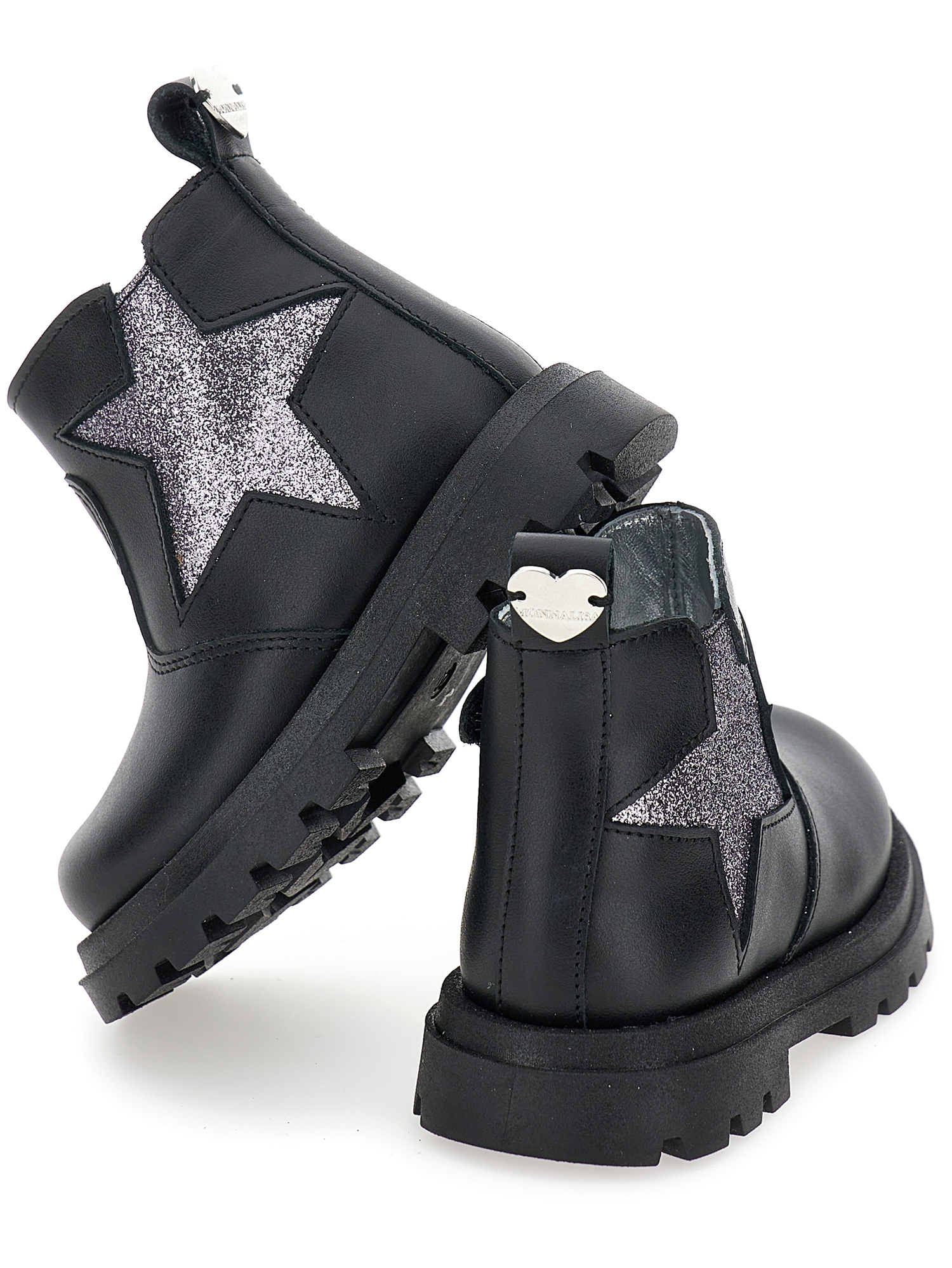 MONNALISA MONNALISA LEATHER BOOTS WITH GLITTER STAR