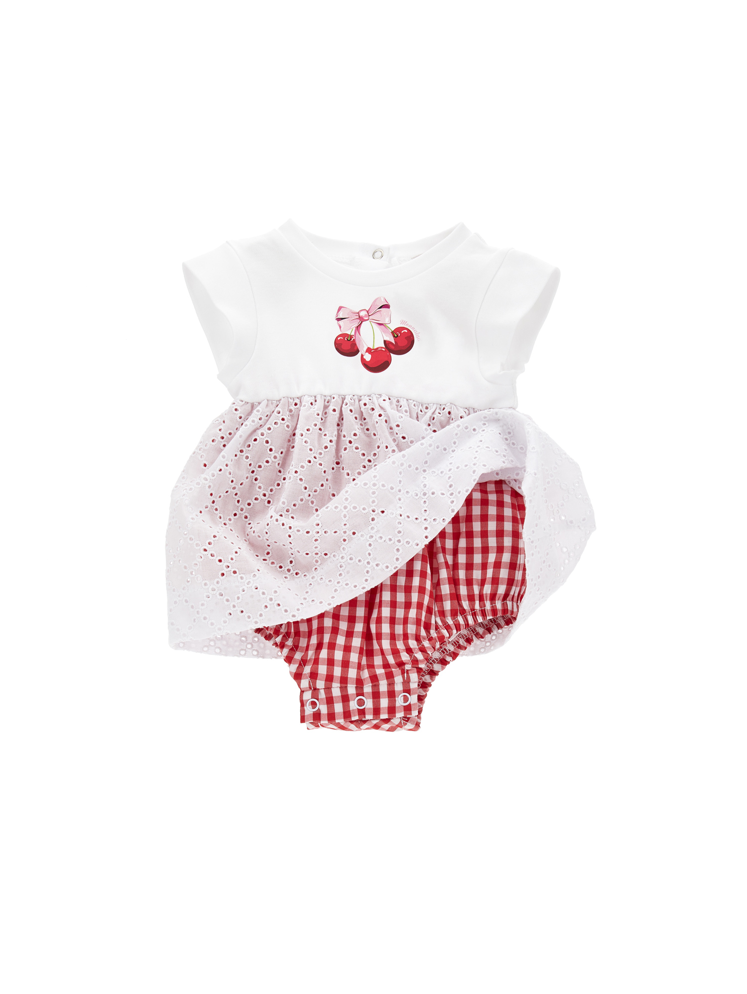 Monnalisa Broderie Anglaise Skirt Romper In White + Red