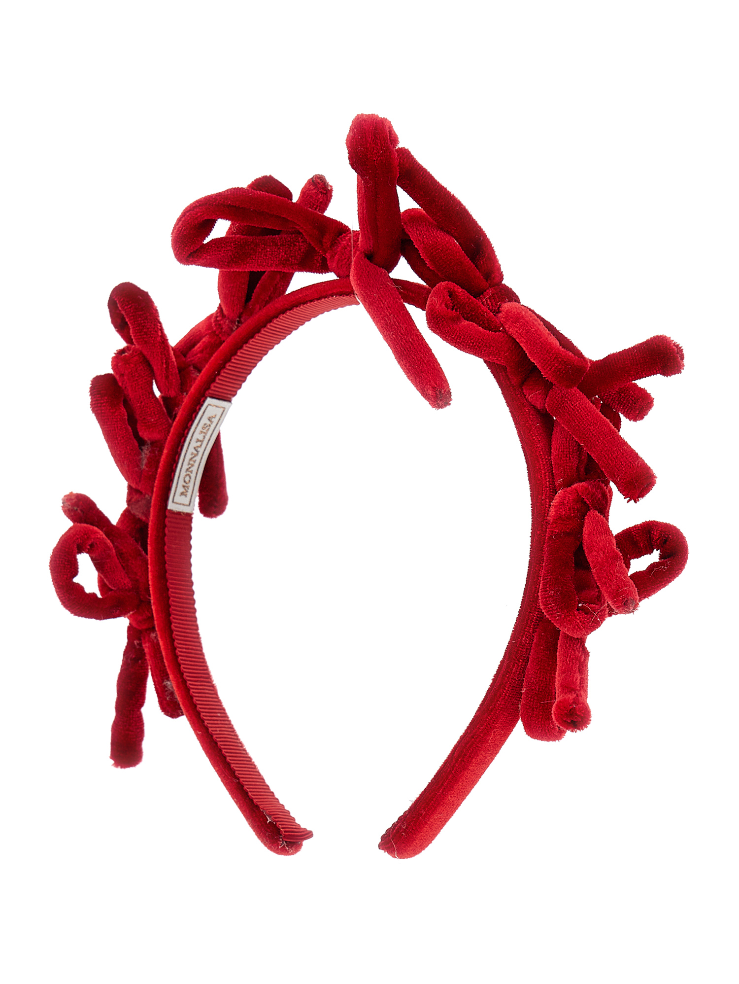 Monnalisa Velvet Headband With Bows In Red