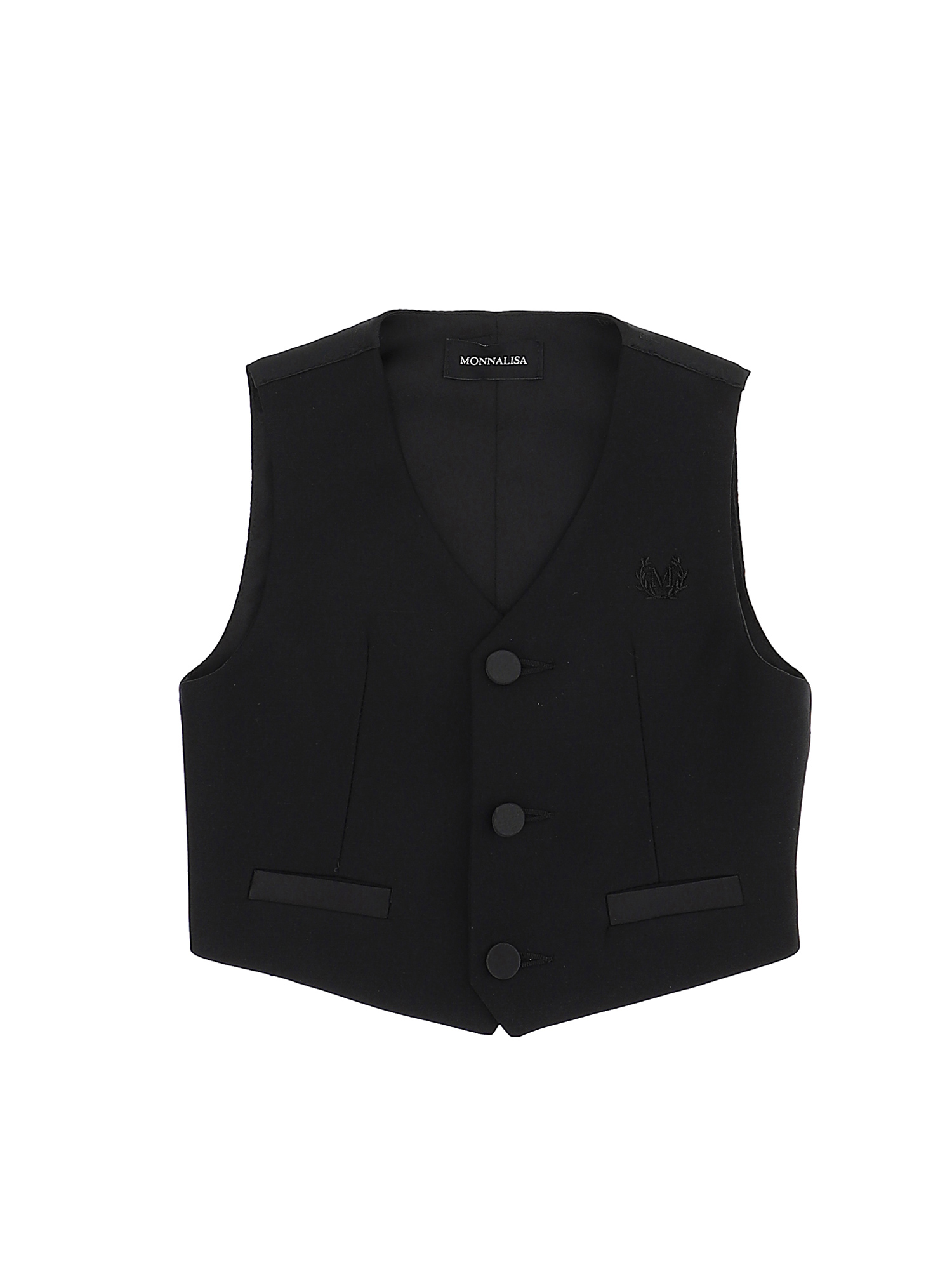 Monnalisa Classic Waistcoat With Satin Details In Black