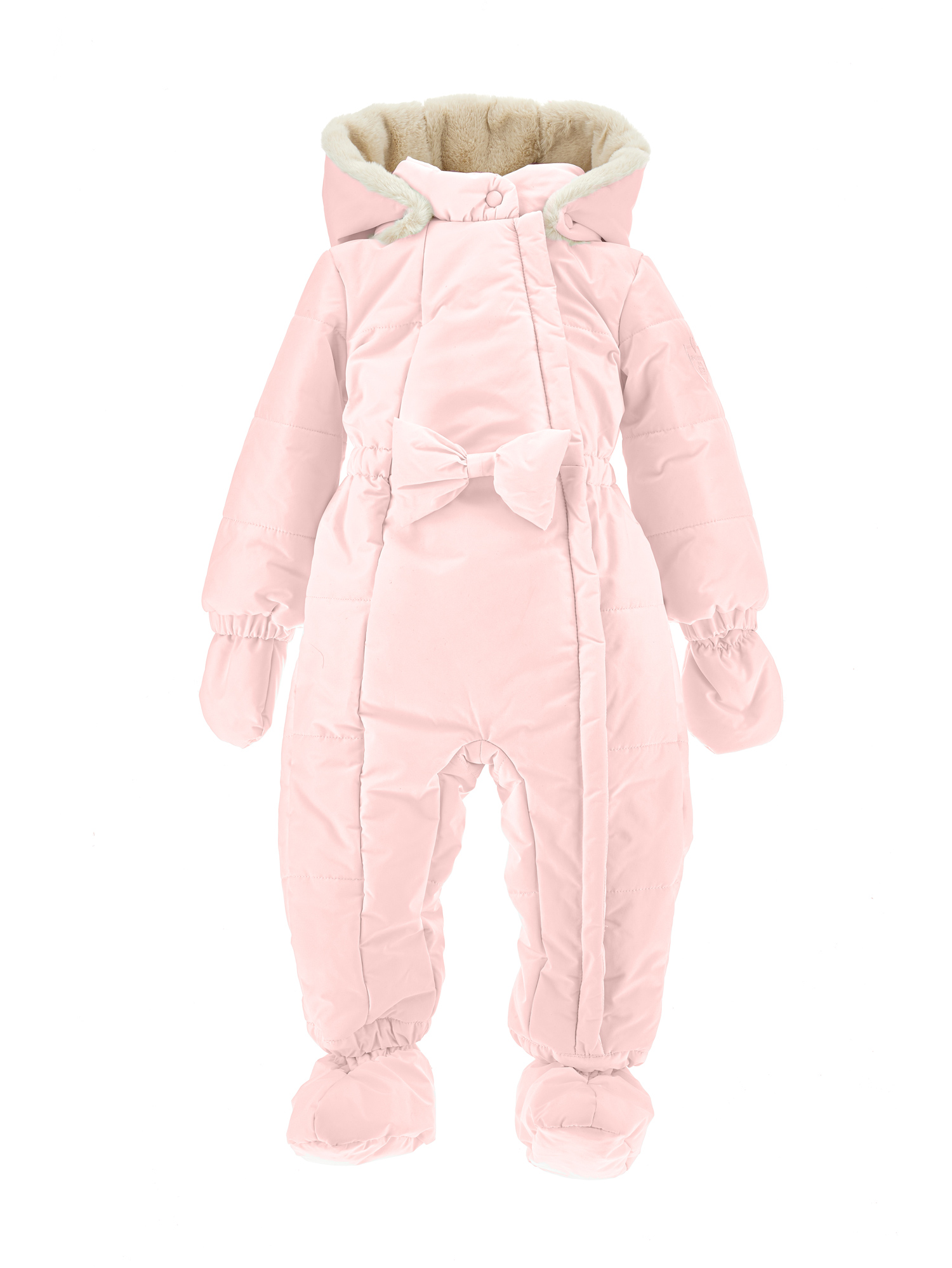 Monnalisa Full Nylon Snowsuit In Dusty Pink Rose