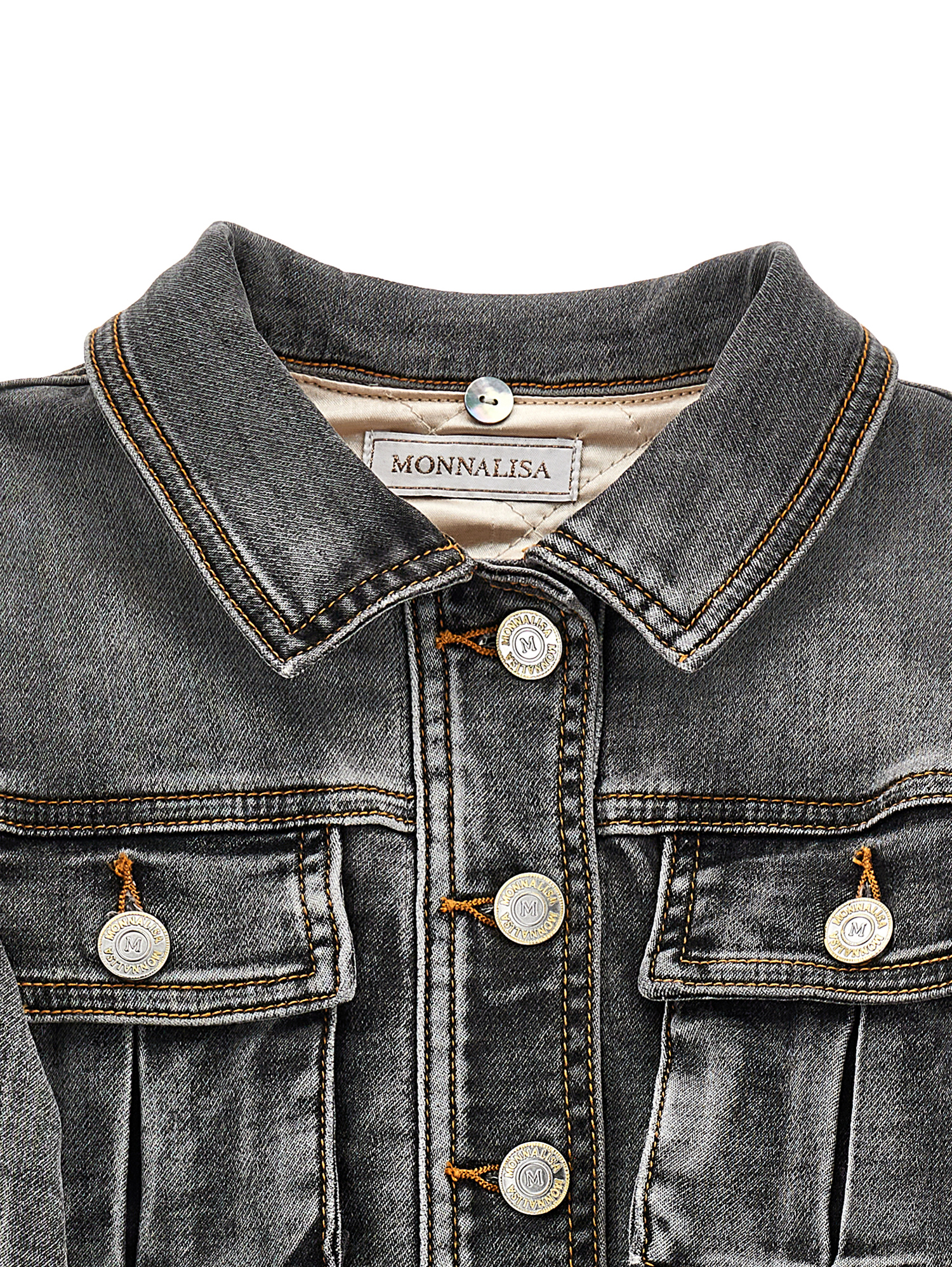 Monnalisa Plush Collar Denim Jacket In Black