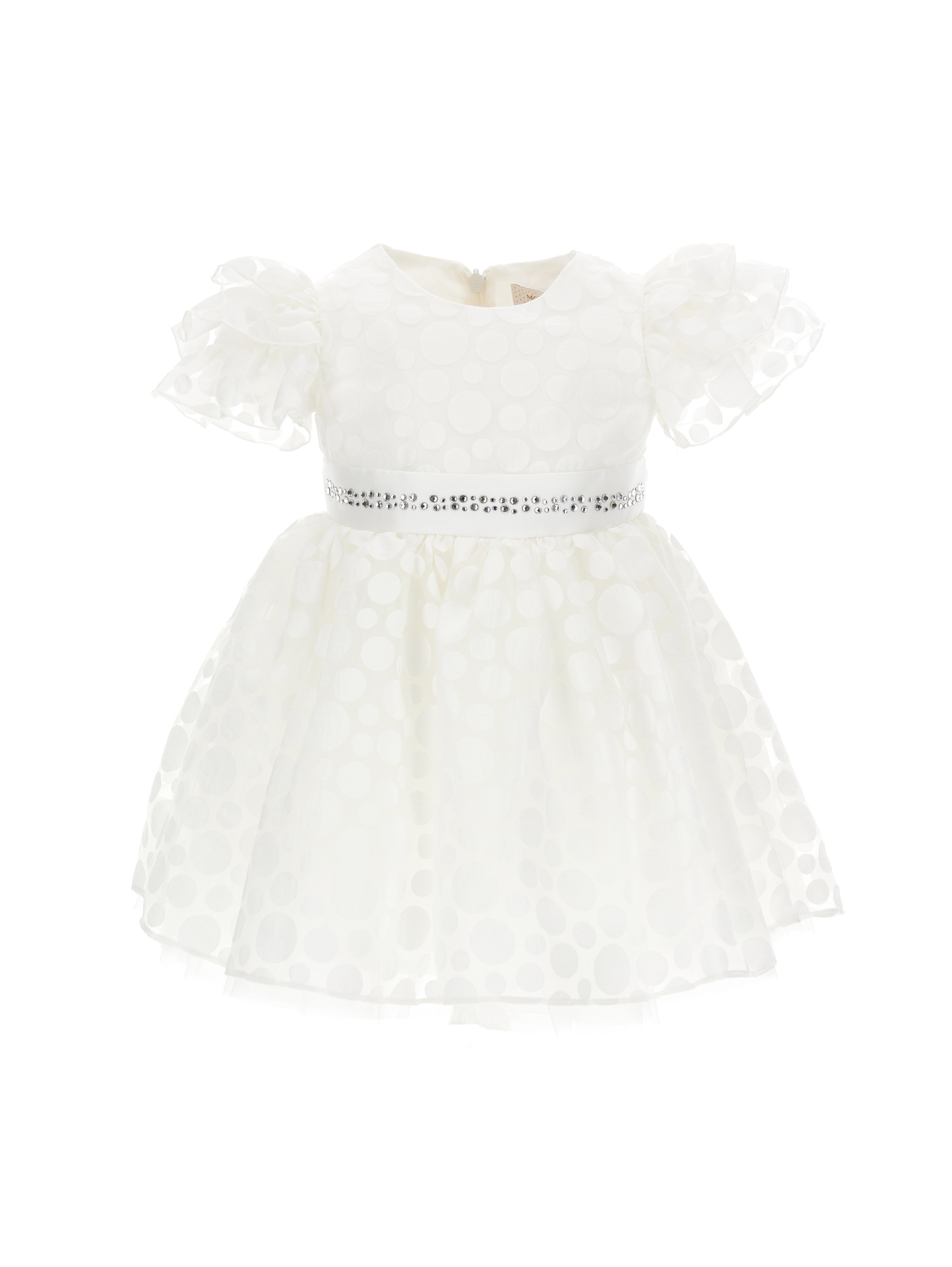 Monnalisa Polka Dot Organza Dress In Cream