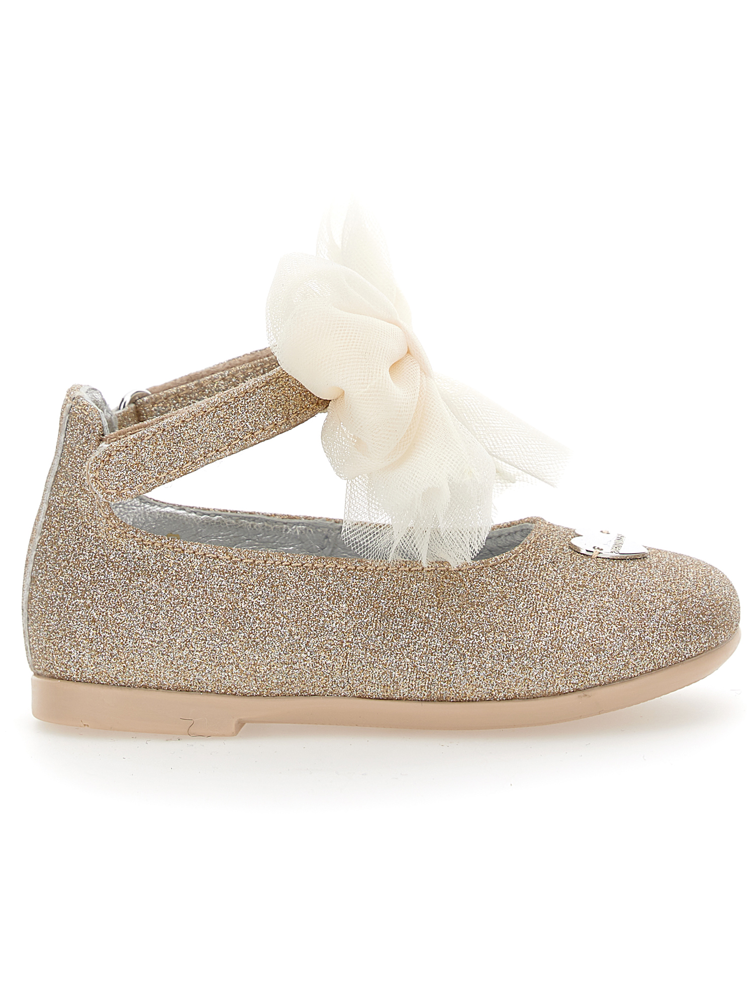 Monnalisa Glitter Ballet Flats With Bows In Light Gold