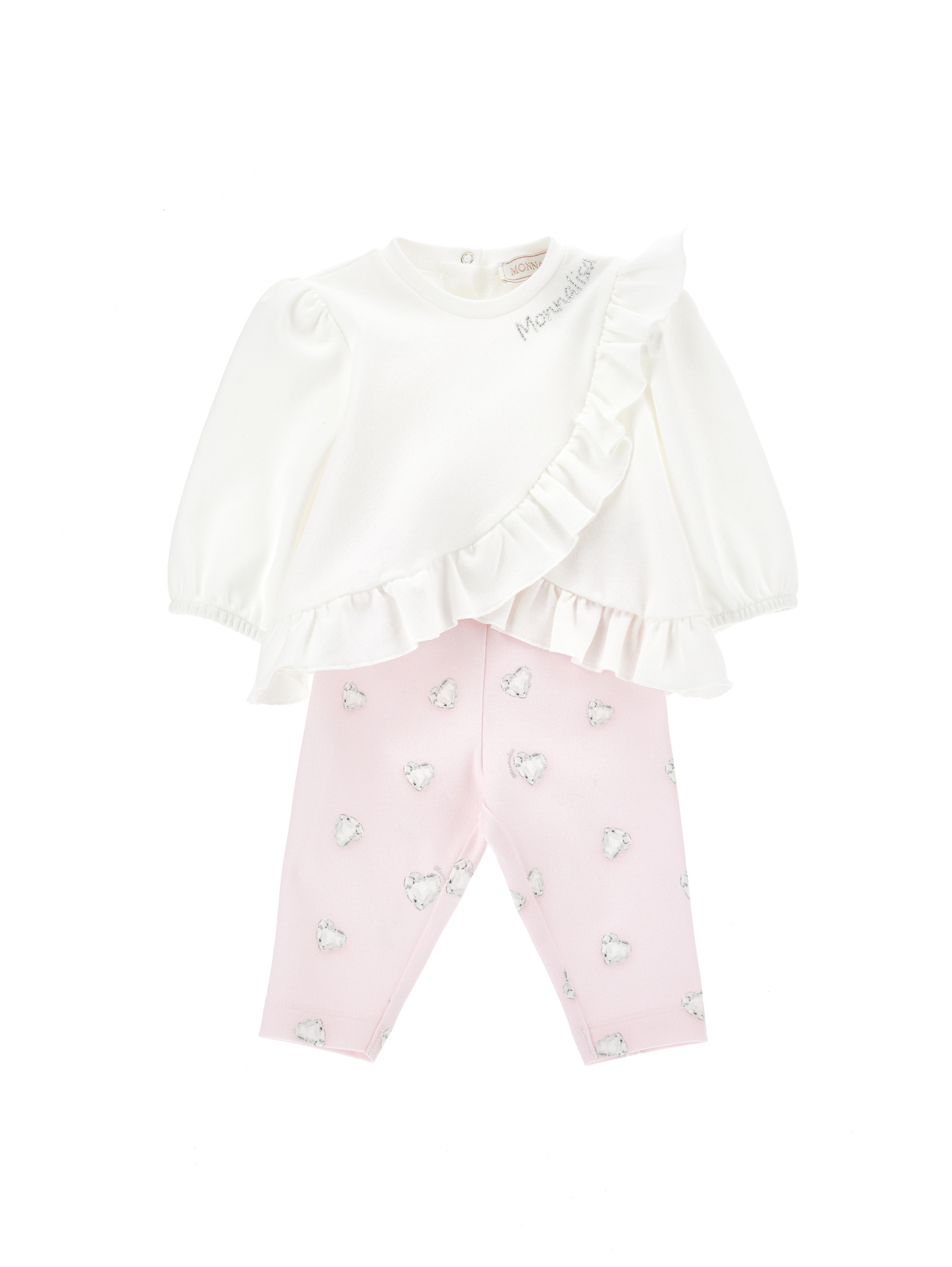 Monnalisa Two-piece Baby Girl Set In Cream + Pink