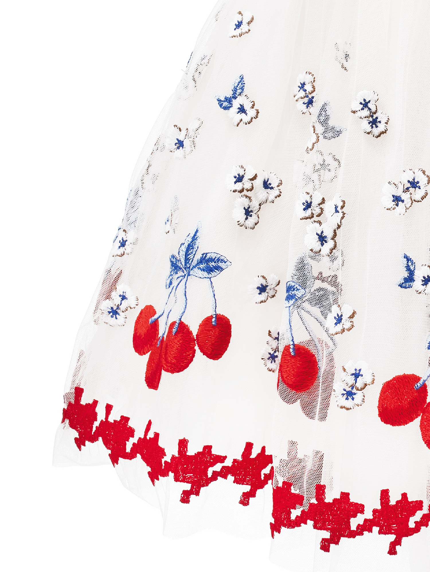 Shop Monnalisa Cherry Embroidery Tulle Dress In White