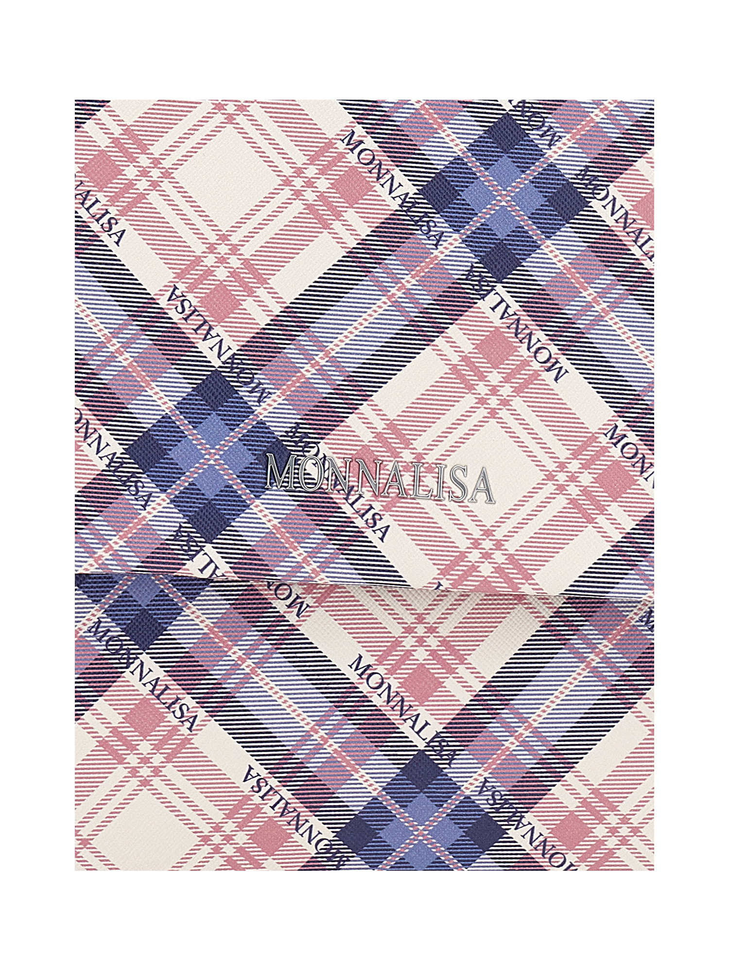 Monnalisa Tartan Fabric Backpack In Navy Blue + Cyclamen
