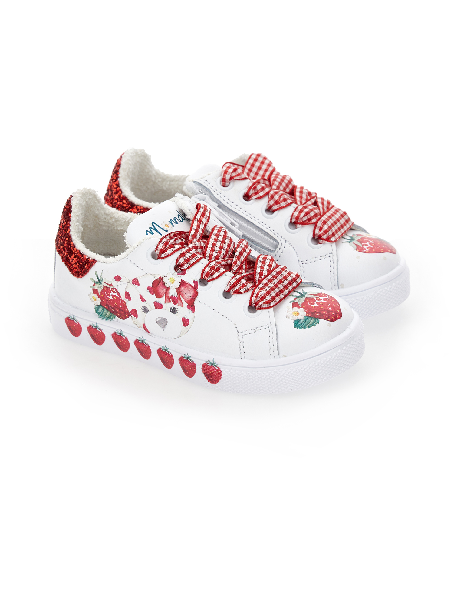 Shop Monnalisa Strawberry Print Sneakers In White + Red