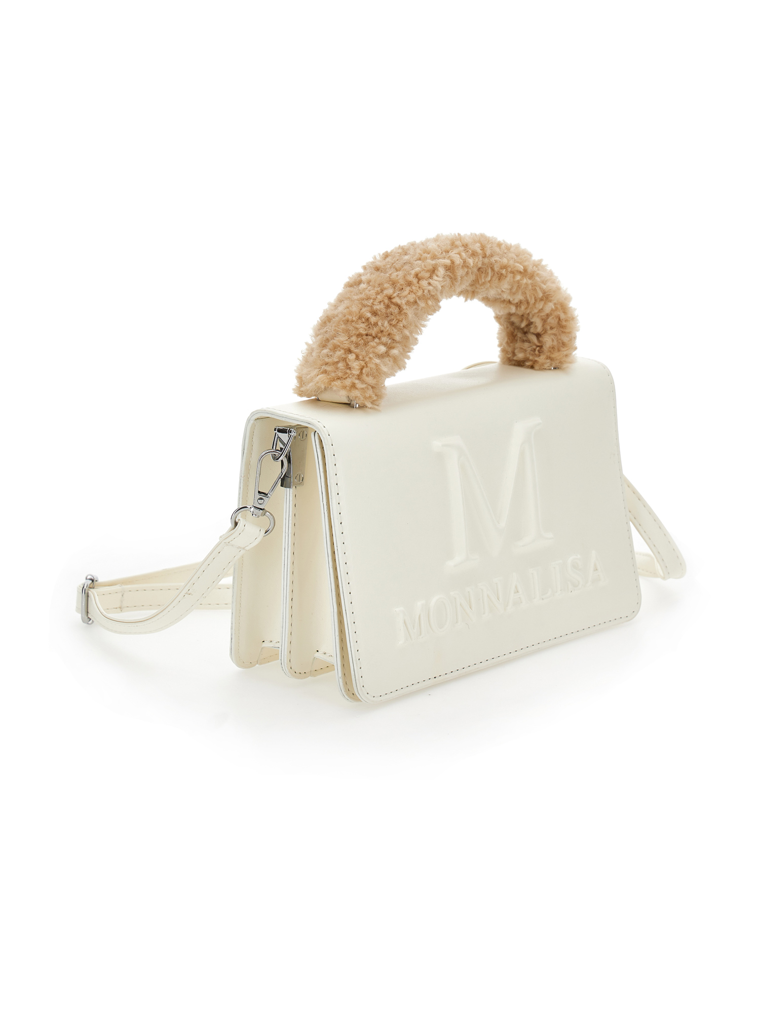 Monnalisa Coated Fabric Bag In Ecru