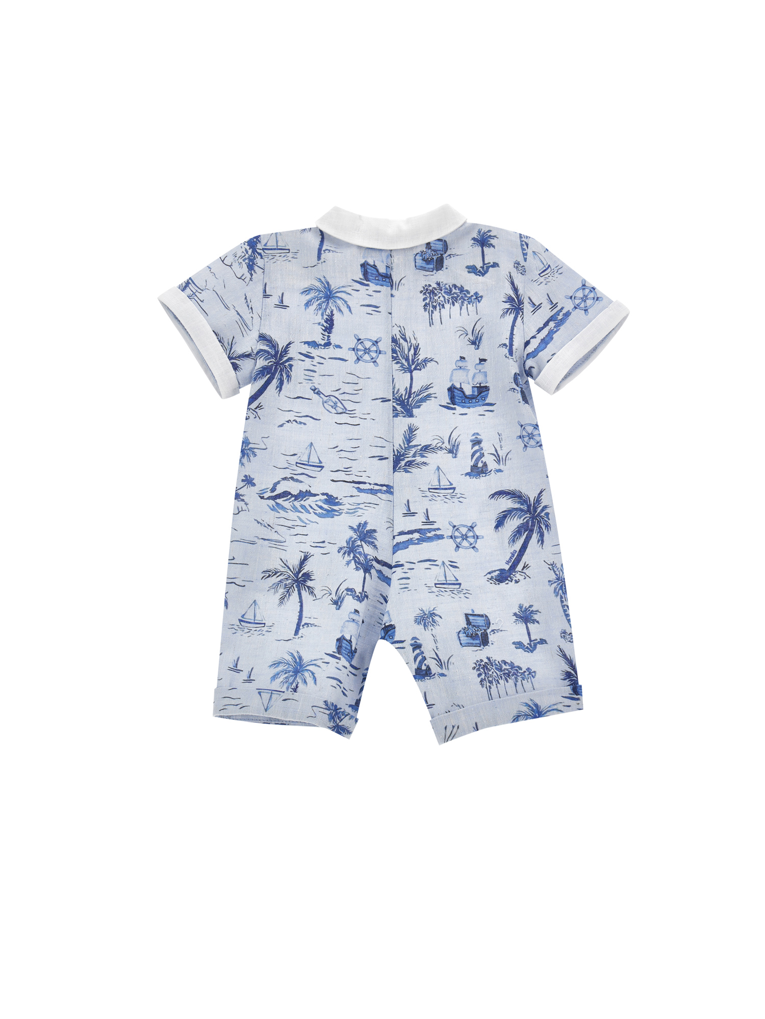 Monnalisa Cloth Romper With Collar In Sky Blue + Bluette