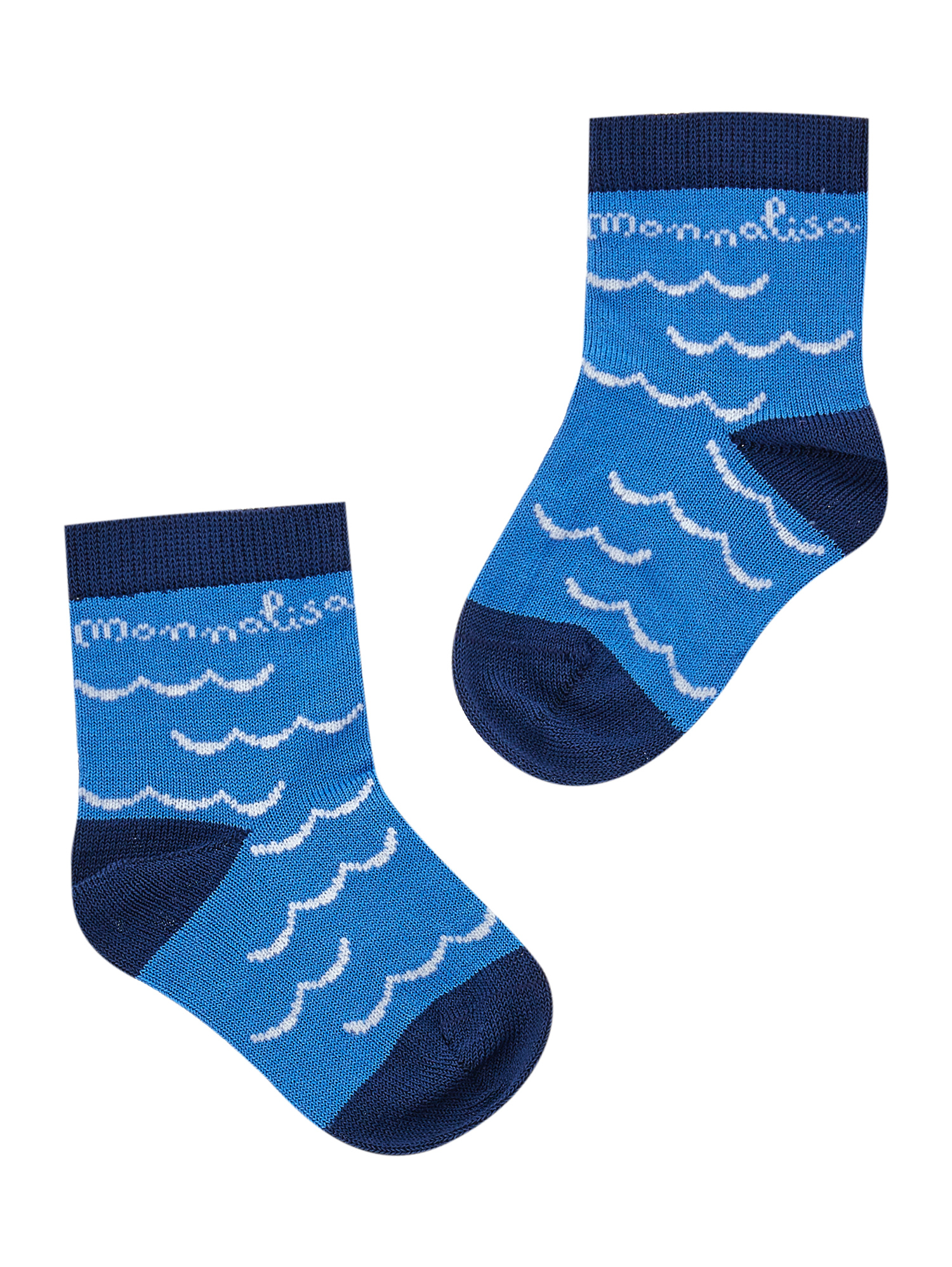 Monnalisa Set Of Lisle Thread Socks In White + Blue