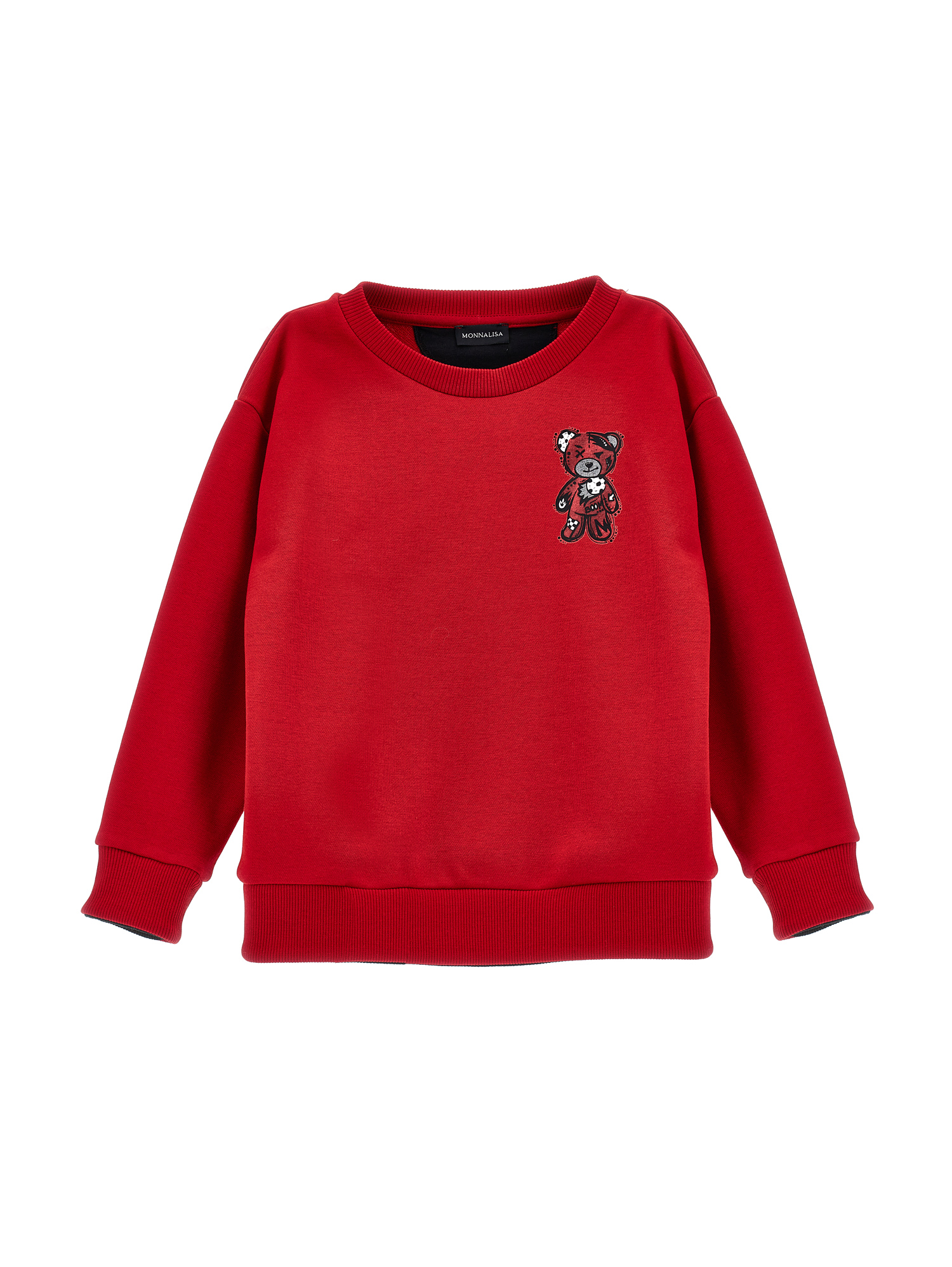 Monnalisa Sweatshirt With Teddy Bear In Ruby Red