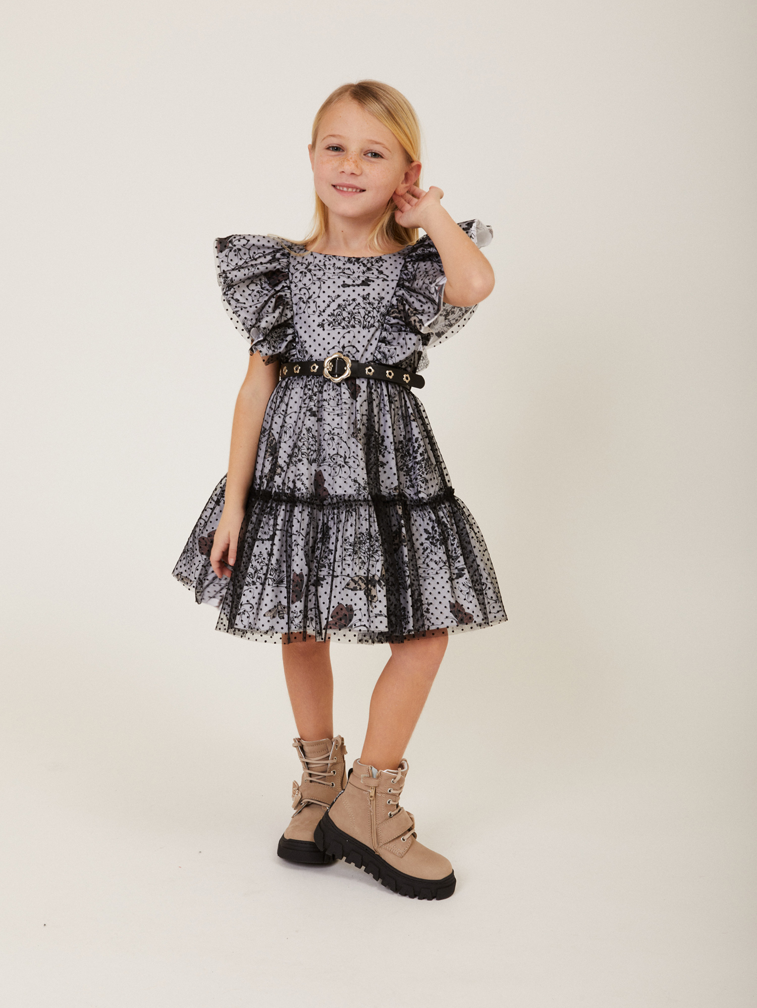 Monnalisa tulle-overlay sleeveless dress - Black