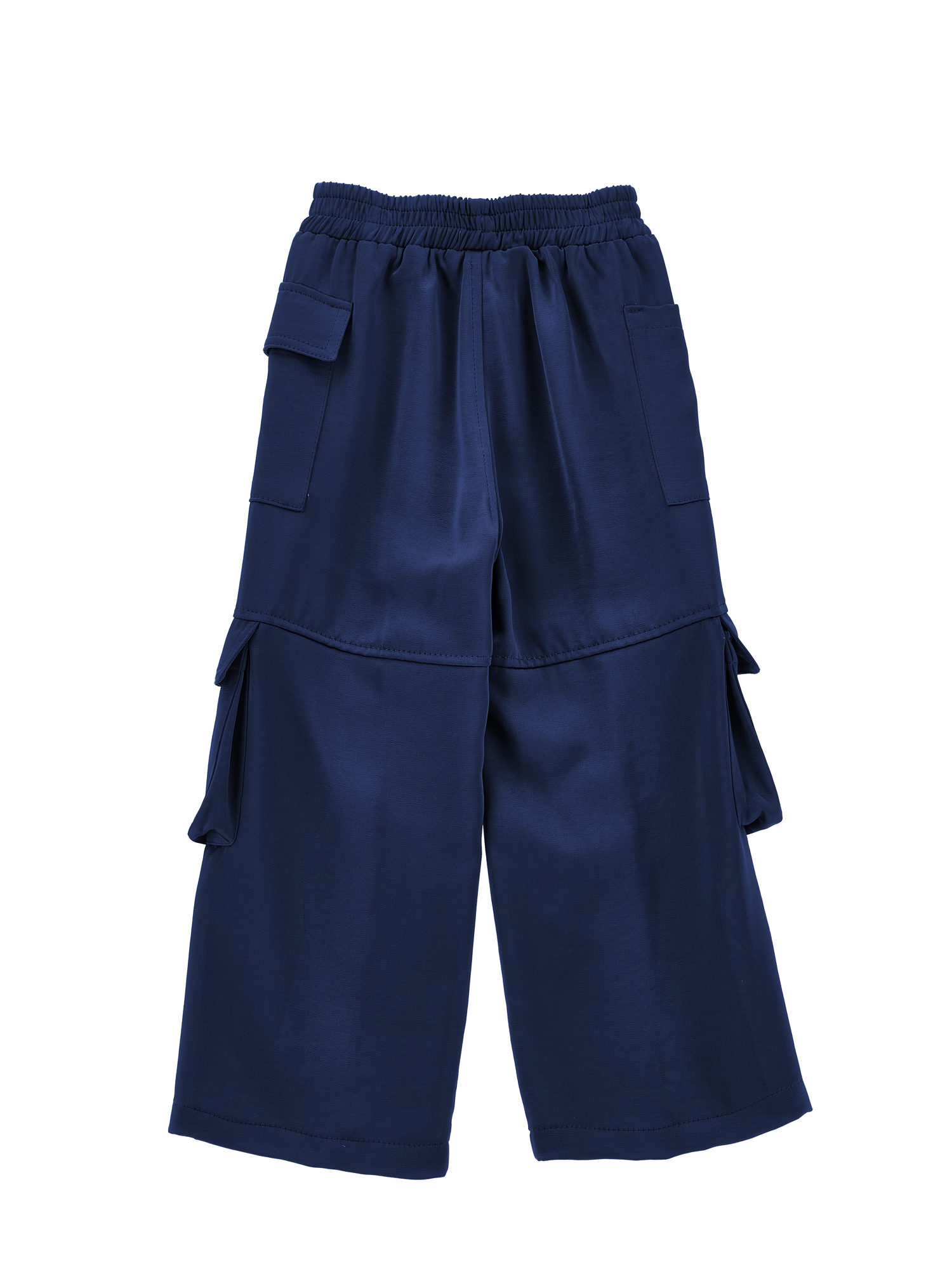 Monnalisa Chic Satin Cargo Trousers In Navy Blue