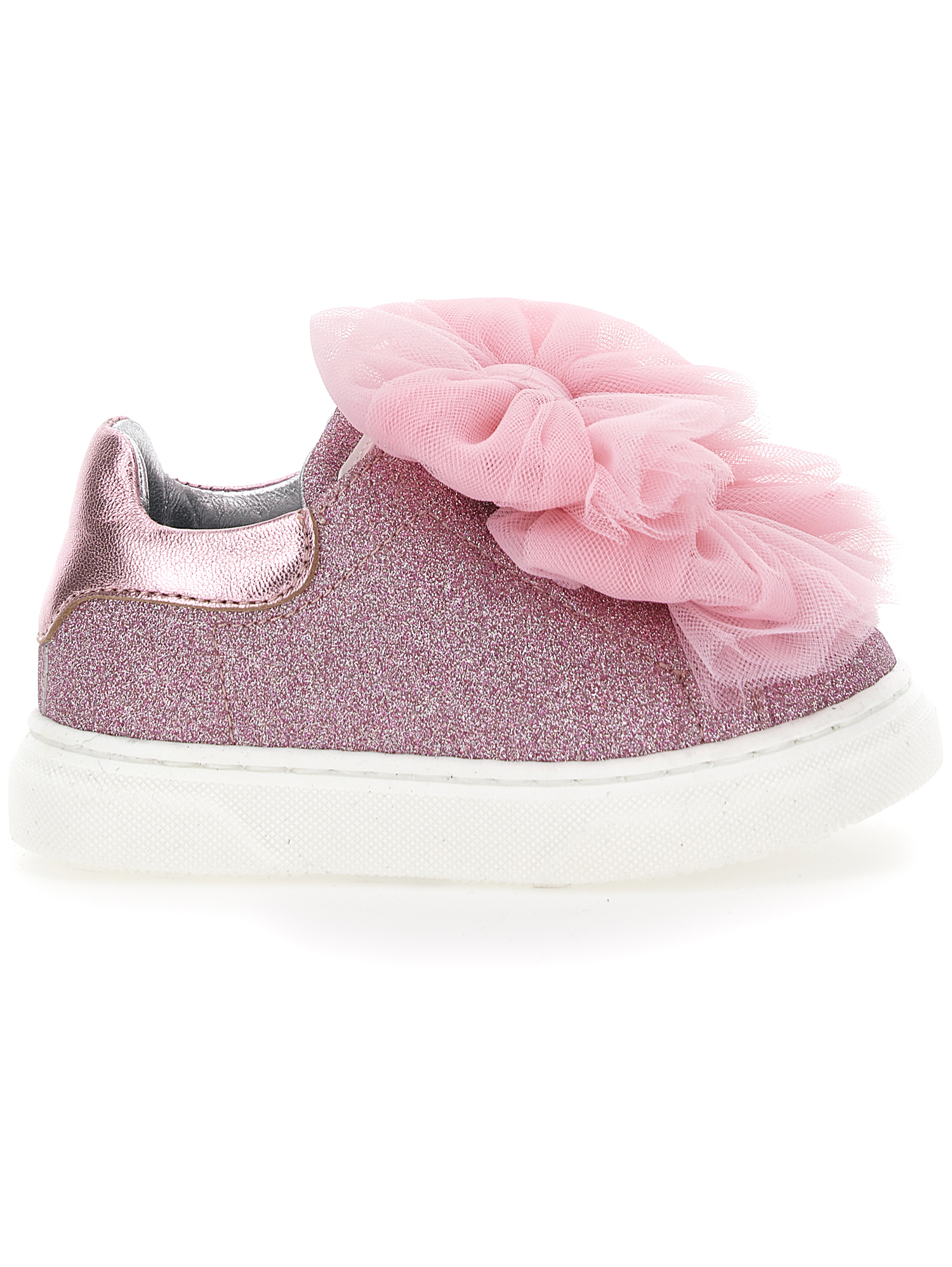 Monnalisa Glitter Sneakers With Bows In Dusty Pink Rose