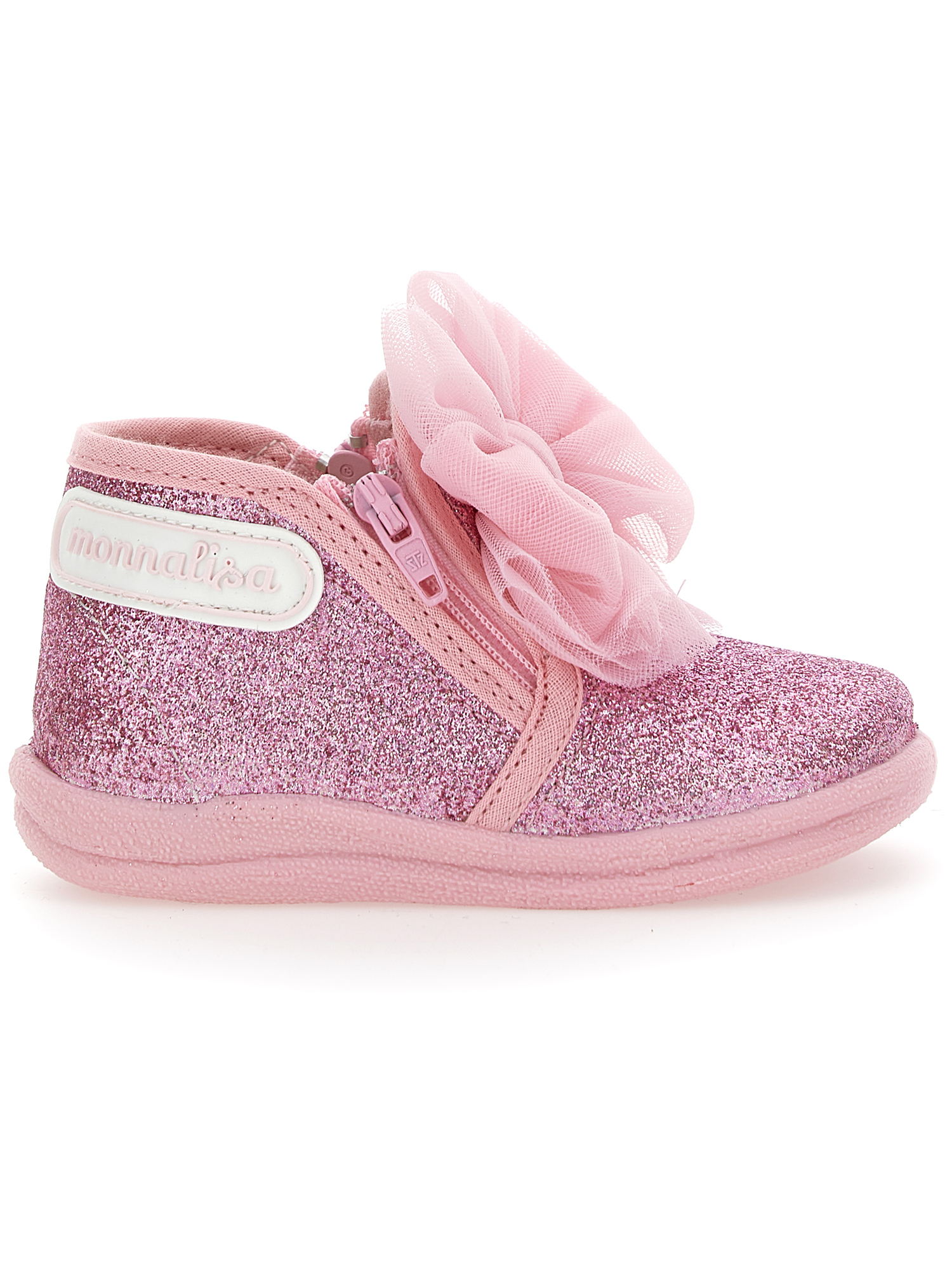 Monnalisa Glitter High Shoes With Bows In Dusty Pink Rose