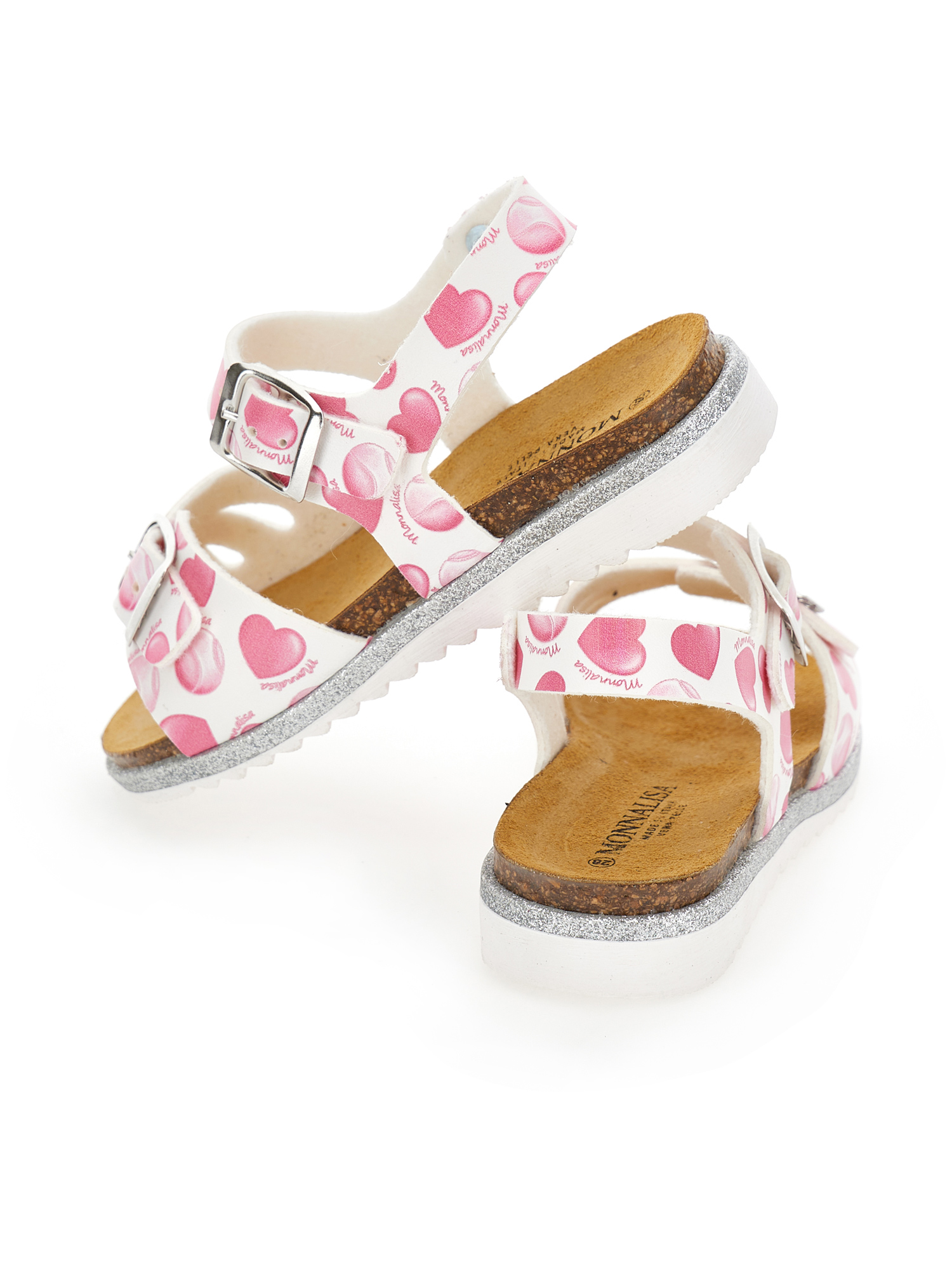 Monnalisa Sandal With Heart Print In White + Cherry Red