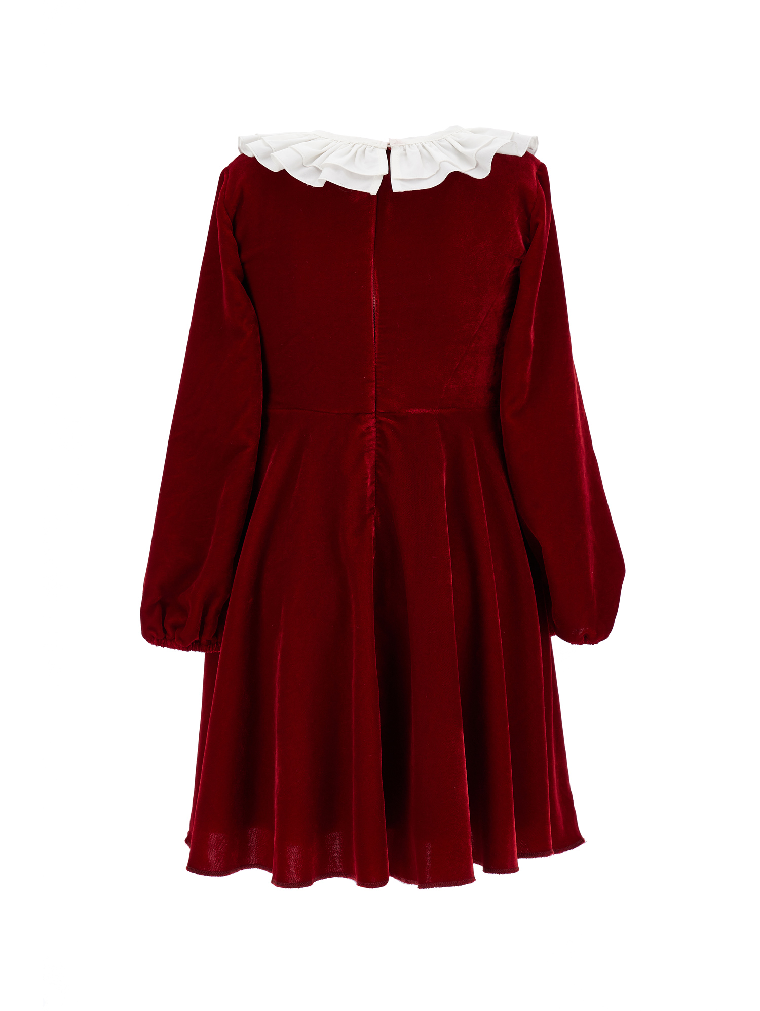 Monnalisa Smooth Velvet Godet Dress In Ruby Red