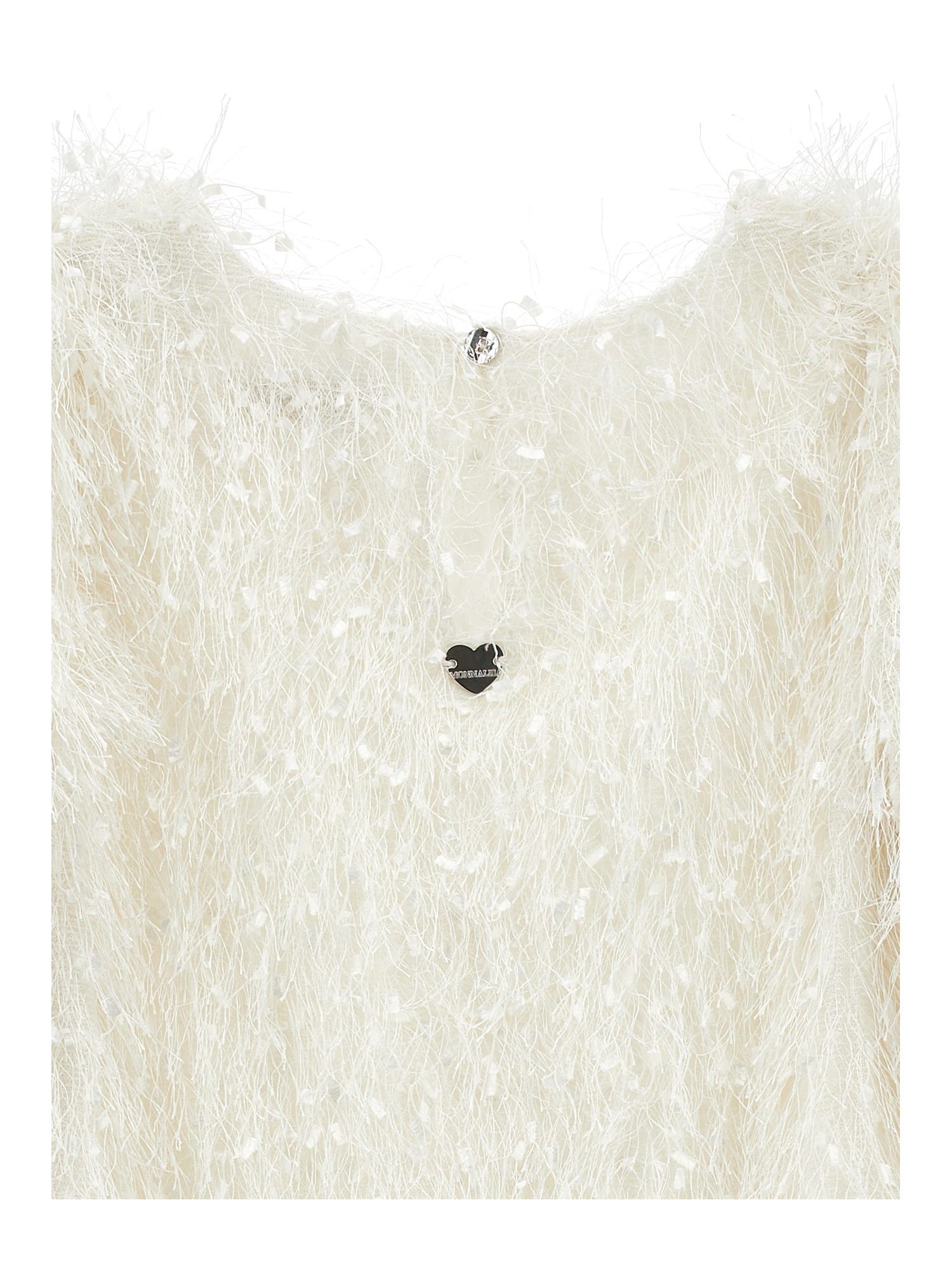 Monnalisa Viscose Fringe Dress In Ecru